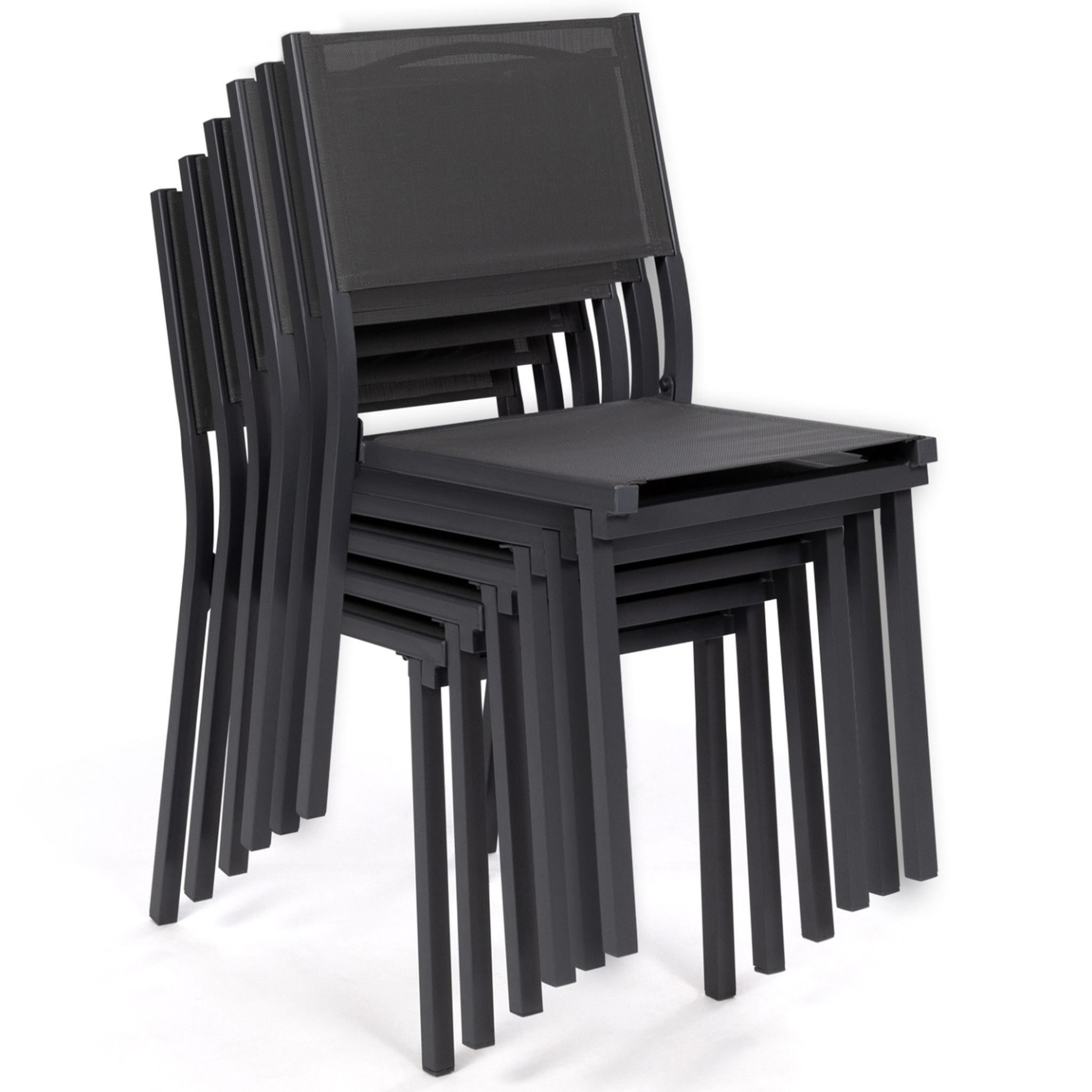 Voir la diapositive 3 : ID MARKET Lot de 6 chaises de jardin OLBIA métal et textilène empilables gris anthracite