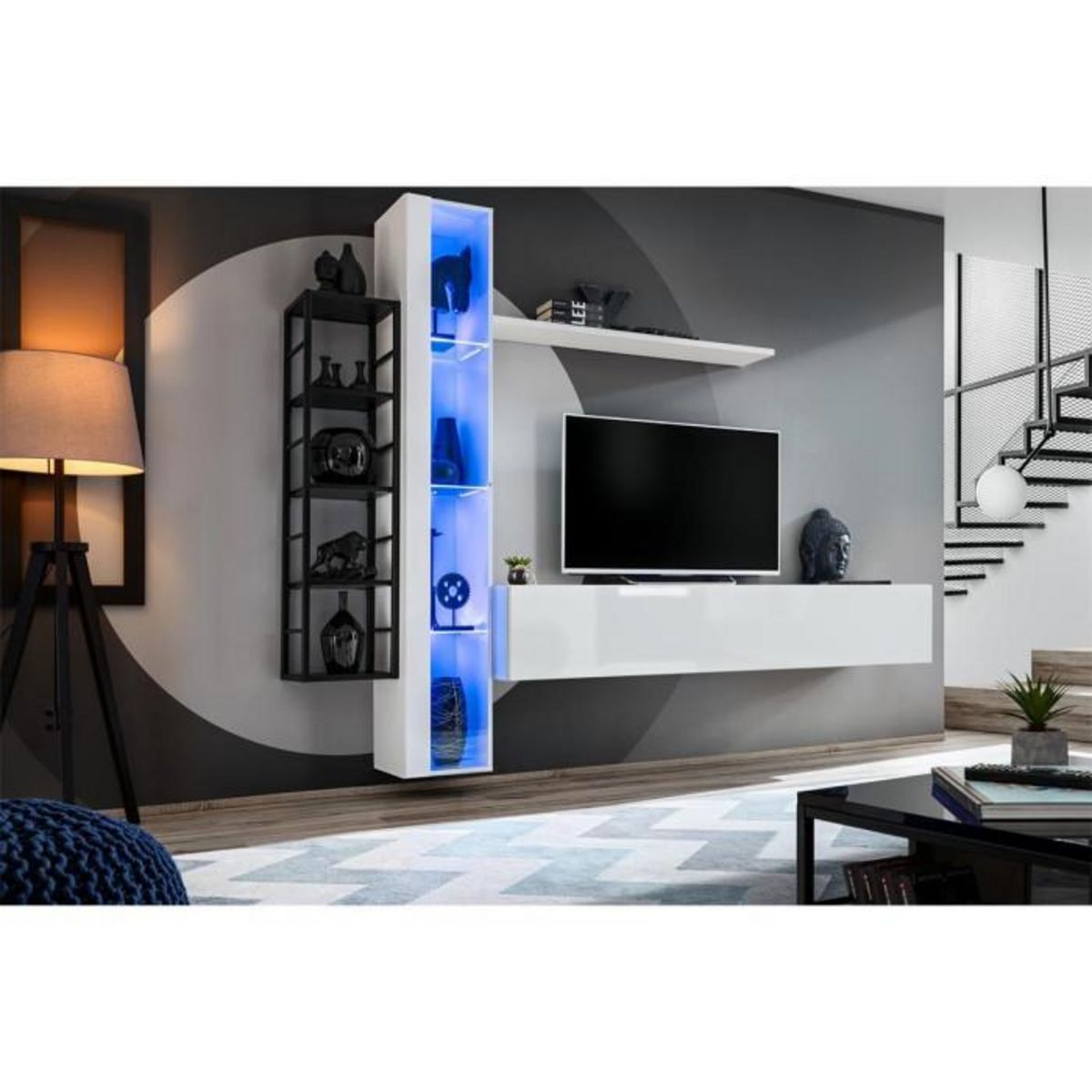 Paris Prix Ensemble Meuble TV Design  Switch VII  240cm Blanc & Noir