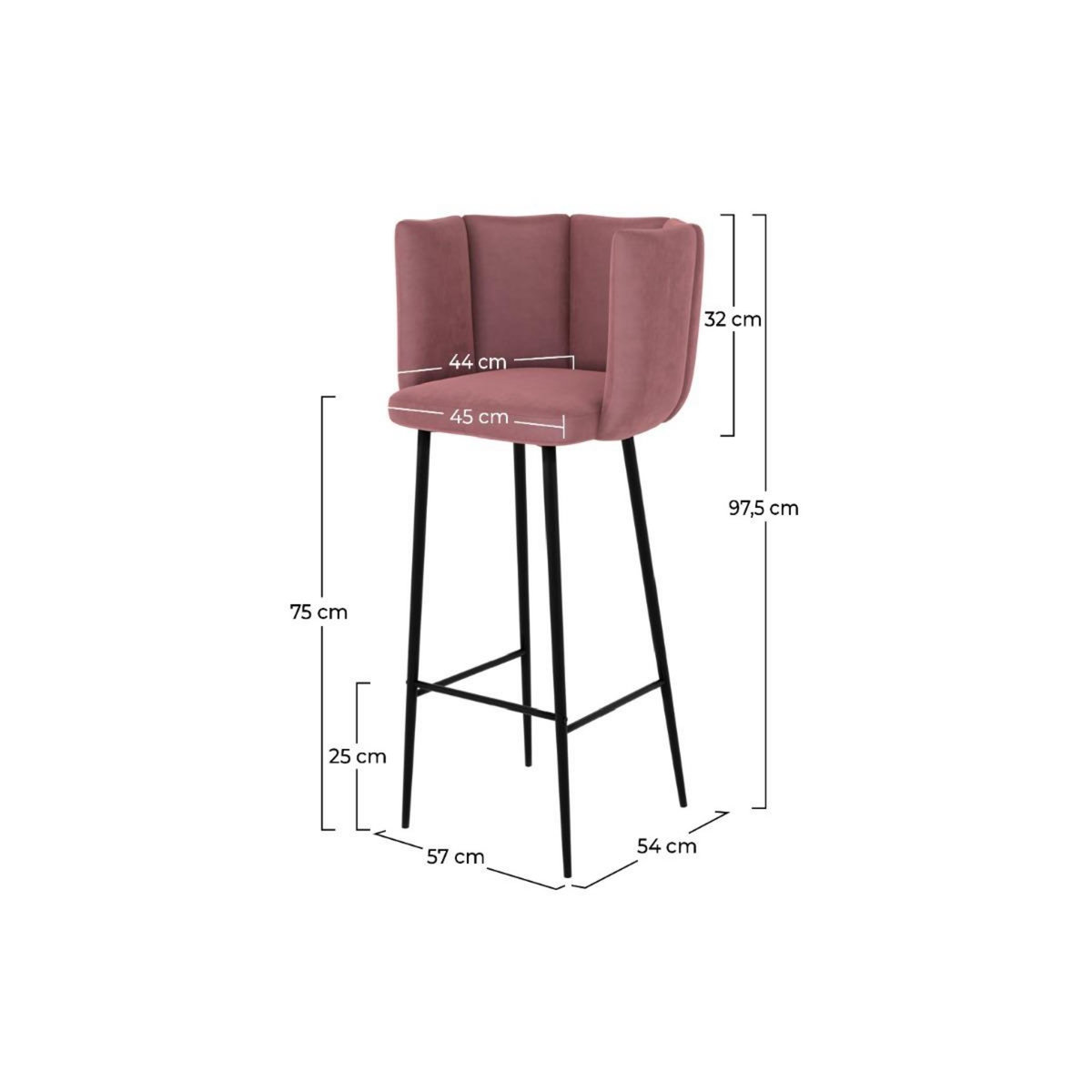 Rendez vous déco Lot de 2 chaises de bar en velours noir 75 cm - Rosy