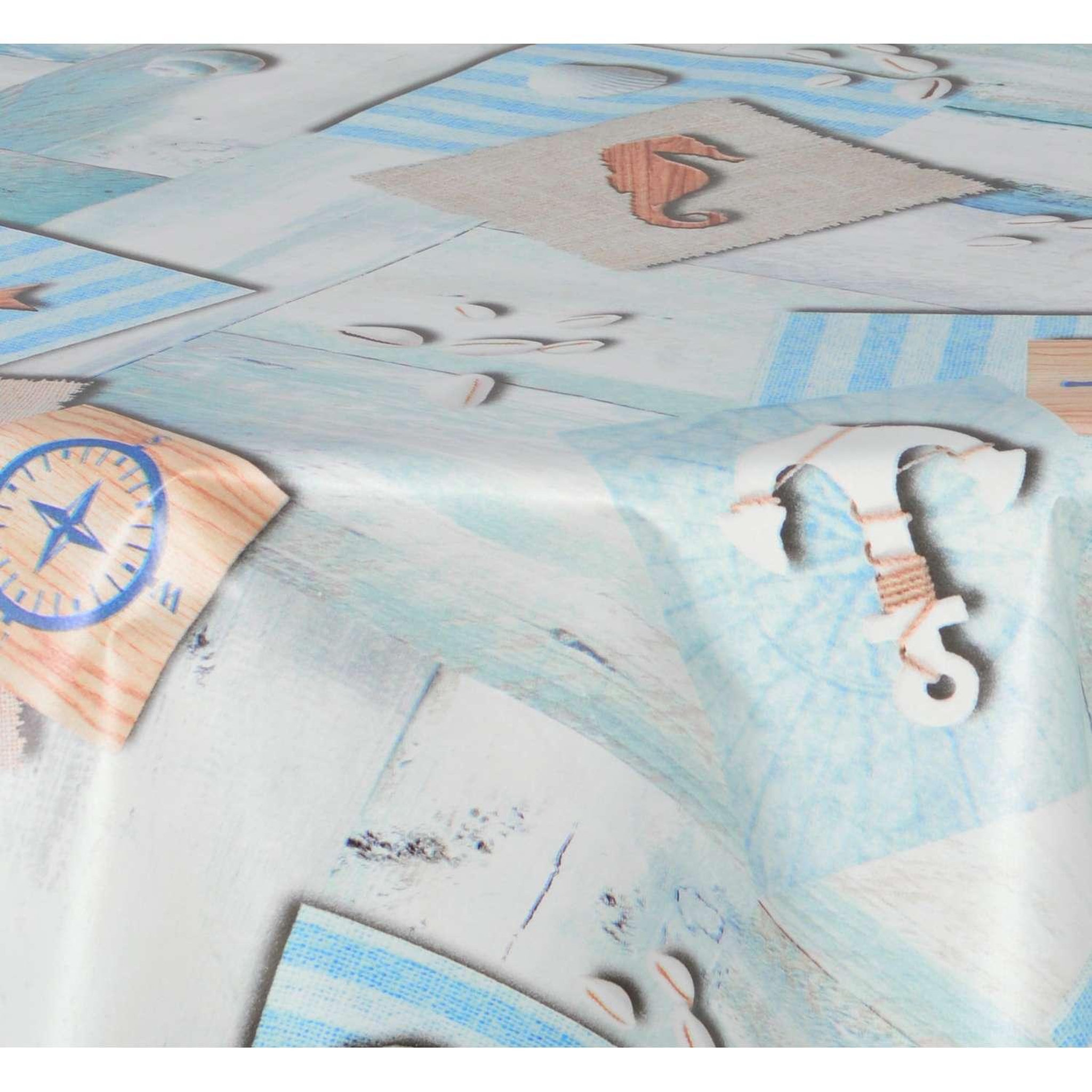 Voir la diapositive 3 : HABITABLE Nappe en toile cirée ronde hypo - diam. 135 cm - bleu