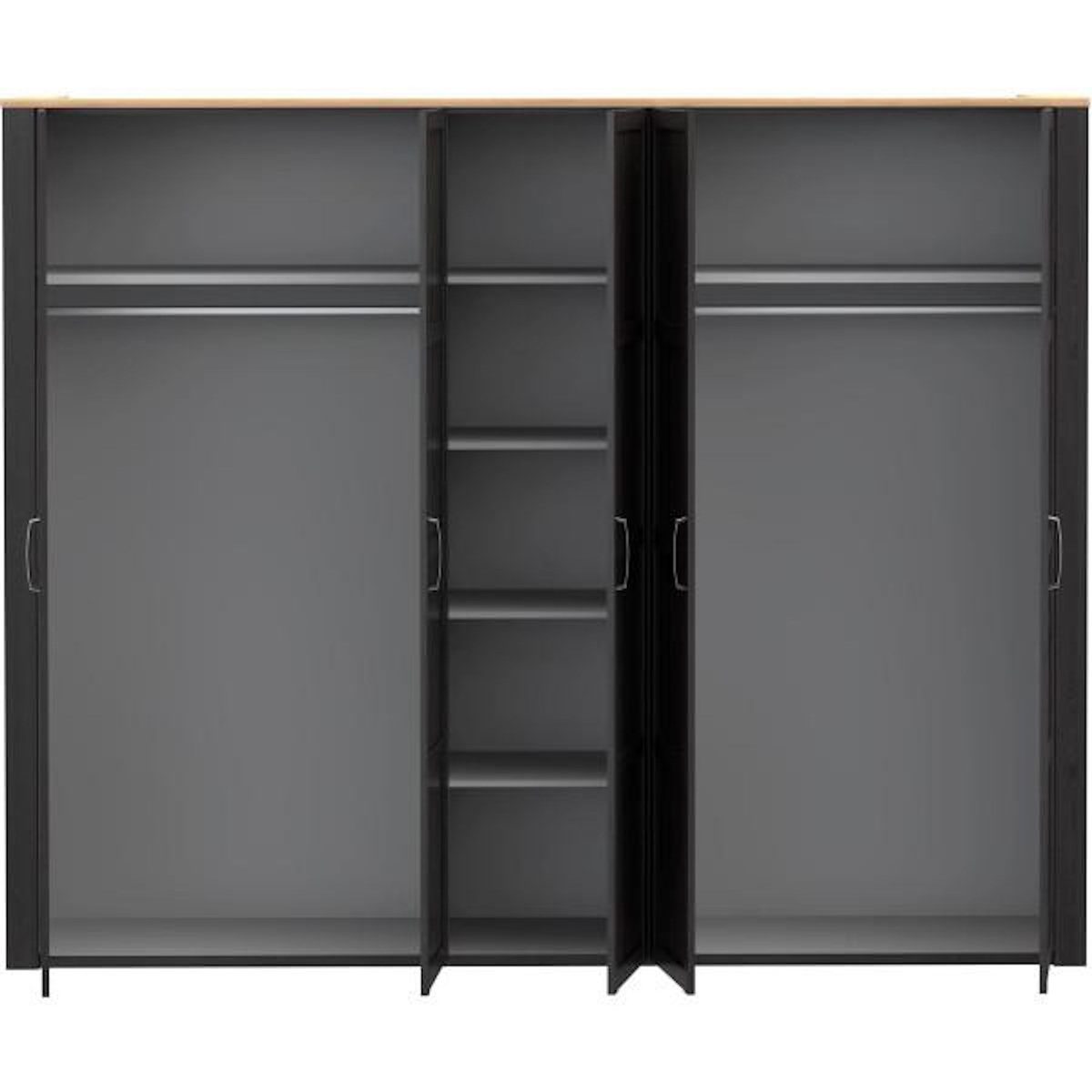 MARKET24 Armoire de chambre - BOHOL - Décor Chene et Noir - 5 portes battantes - L265,6 x P59,6 x H214 cm
