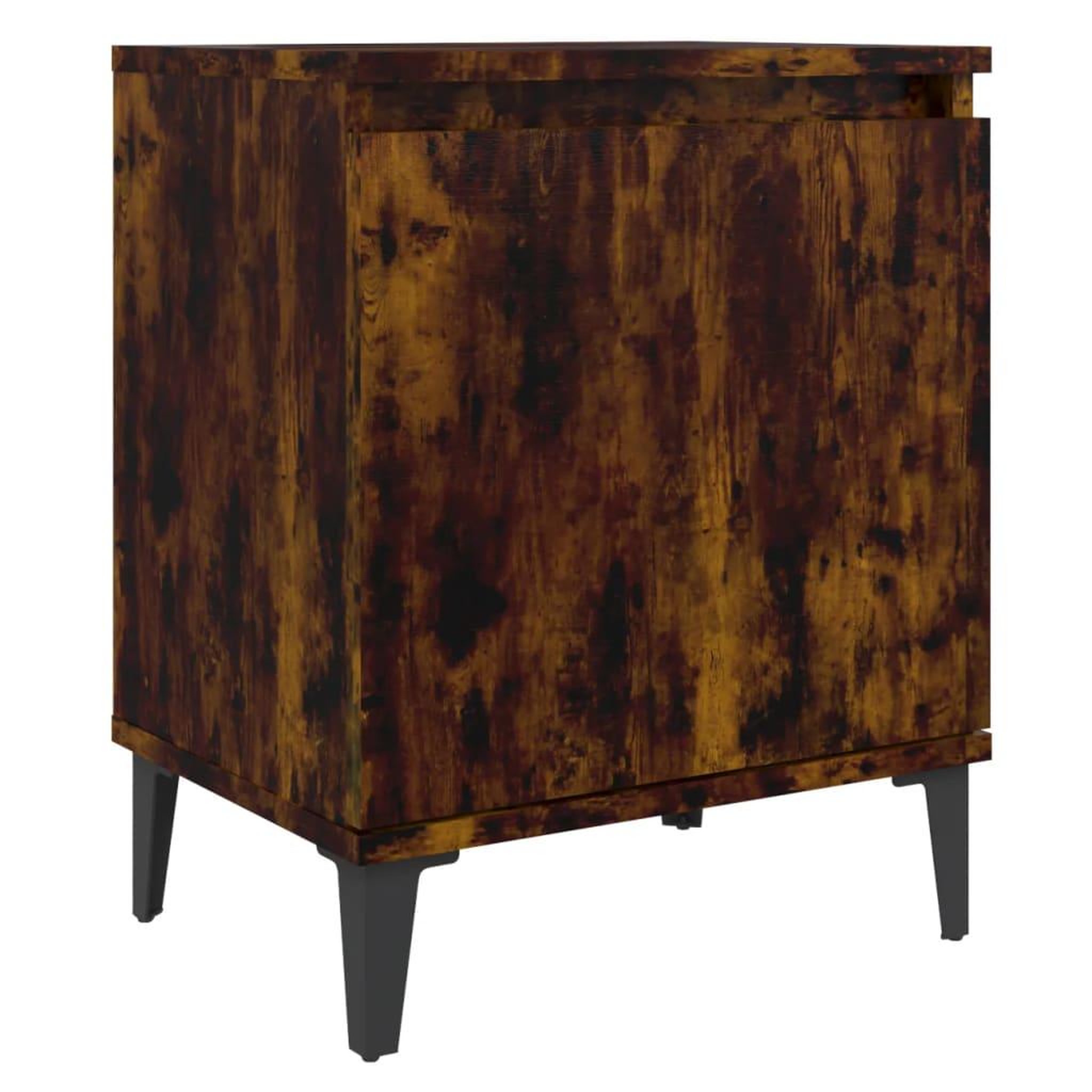 Voir la diapositive 2 : VIDAXL Table de chevet avec pieds en metal Chene fume 40x30x50 cm