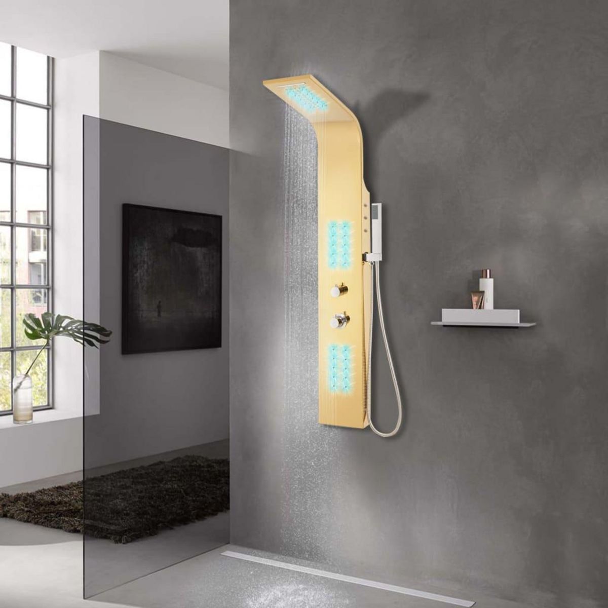 VIDAXL Systeme de panneau de douche acier inoxydable dore incurve