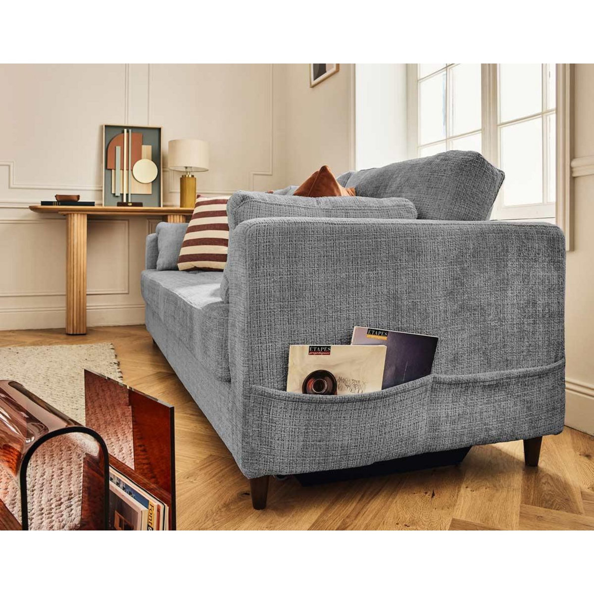 LISA DESIGN Anna - canapé droit 3 places convertible avec poche en velours texturé