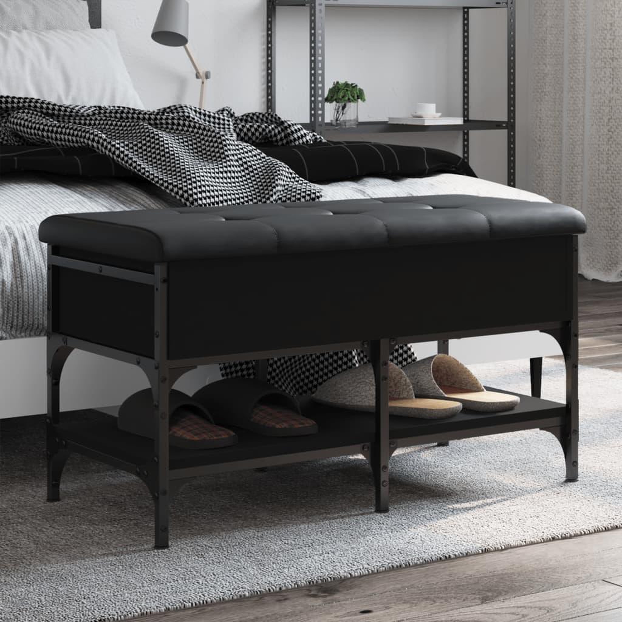 Voir la diapositive 1 : VIDAXL Banc a chaussures noir 82x42x45 cm bois d'ingenierie
