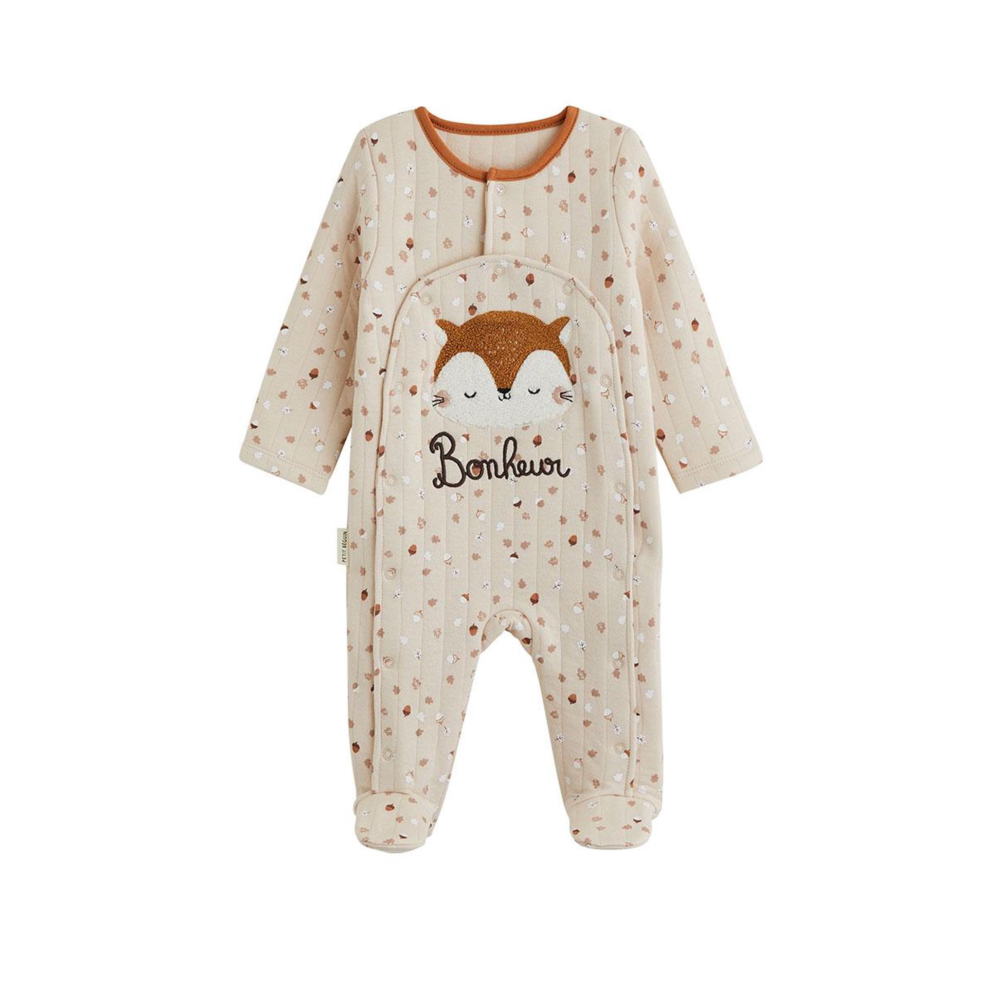 PETIT BEGUIN Pyjama bébé matelassé ouverture pont caramel. Coloris disponibles : Beige
