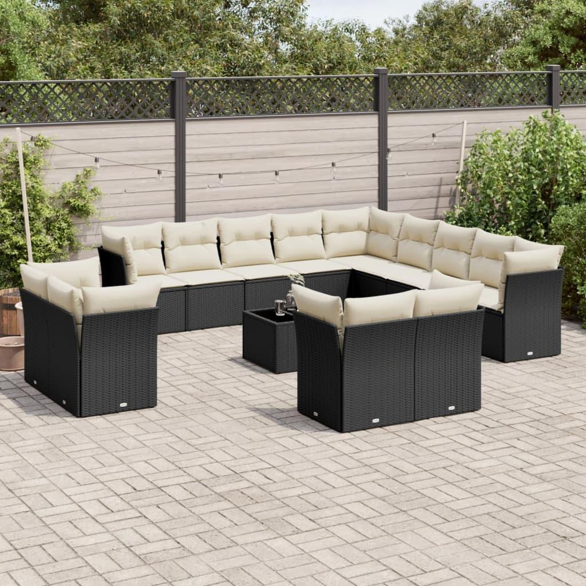 VIDAXL Salon de jardin avec coussins 14 pcs noir resine tressee