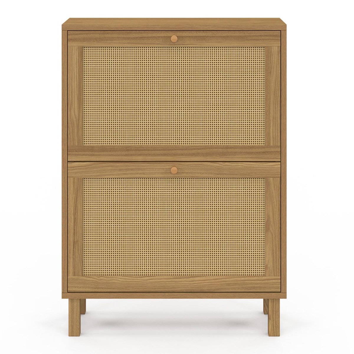 ID MARKET Meuble à chaussures 12 paires HANAE 2 portes effet naturel cannage