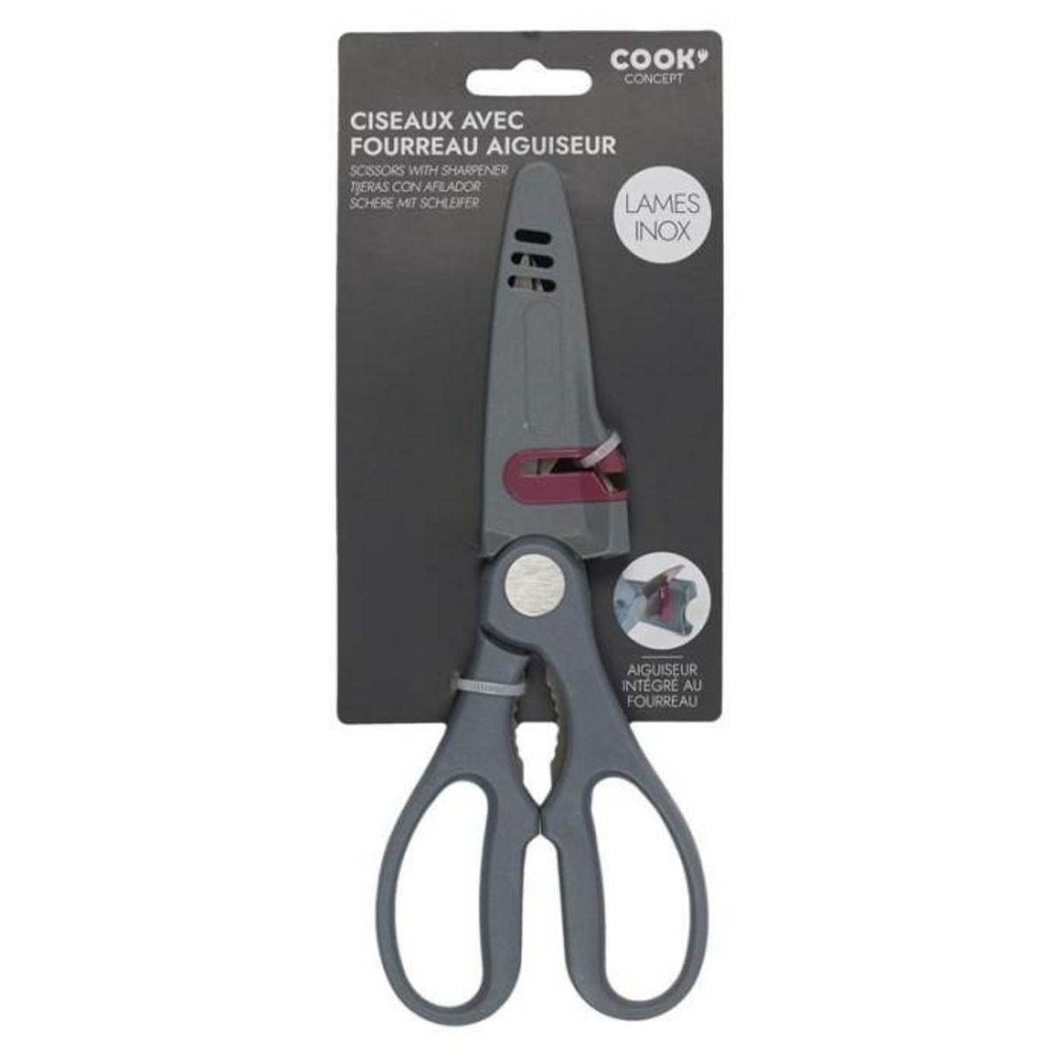 Paris Prix Ciseaux de Cuisine  Fourreau Aiguiseur  24cm Gris