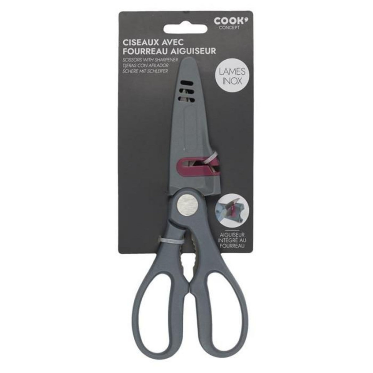 Paris Prix Ciseaux de Cuisine  Fourreau Aiguiseur  24cm Gris