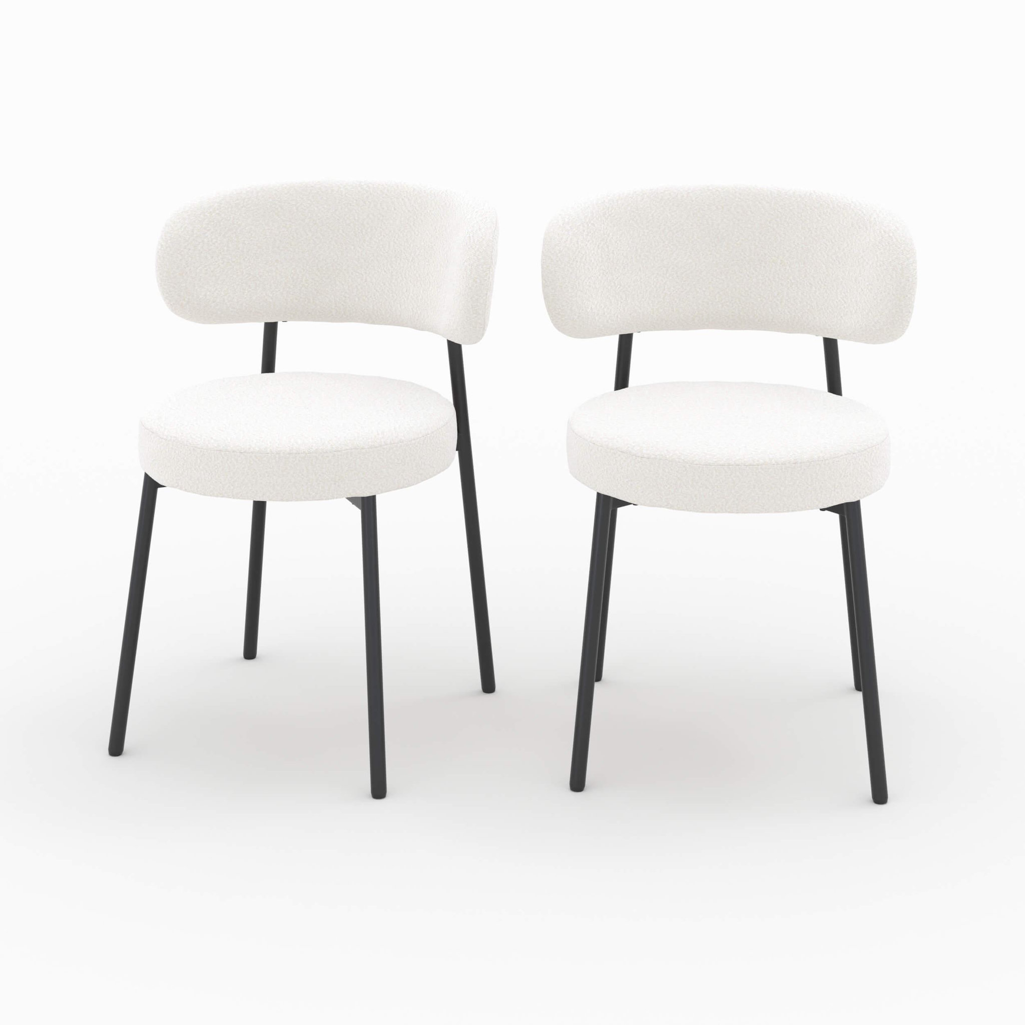 MAISON PAVANE Lot de 2 chaises en tissu bouclé blanc cassé et pieds noirs-maëlie