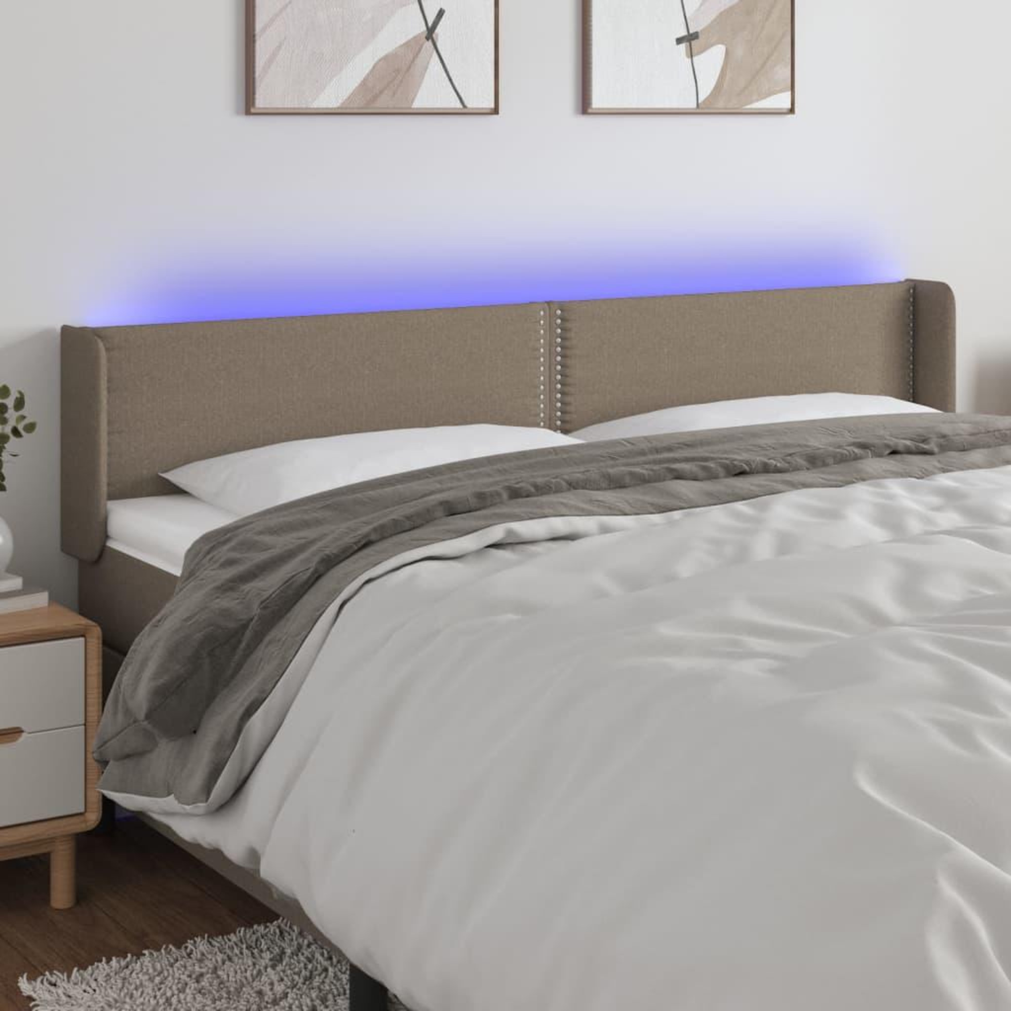 Voir la diapositive 1 : VIDAXL Tete de lit a LED Taupe 163x16x78/88 cm Tissu