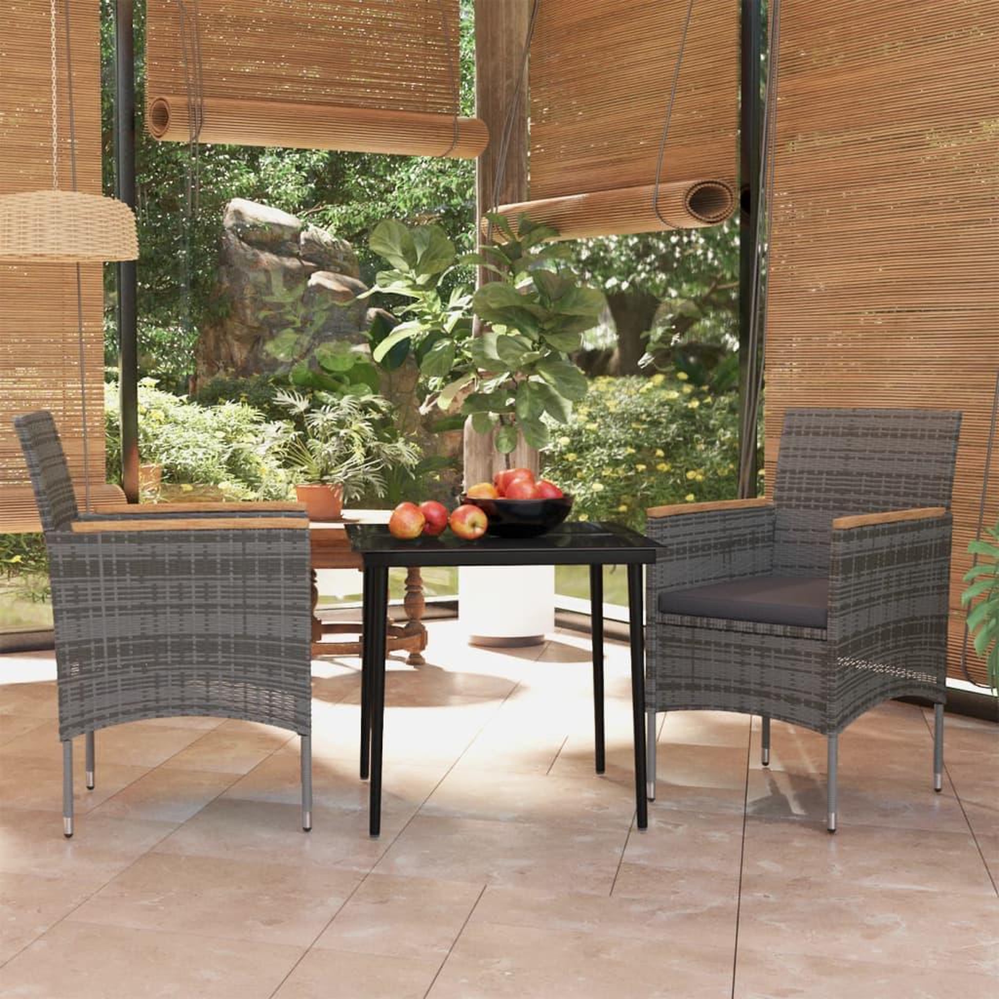 VIDAXL Ensemble a manger de jardin et coussins 3 pcs Gris et noir