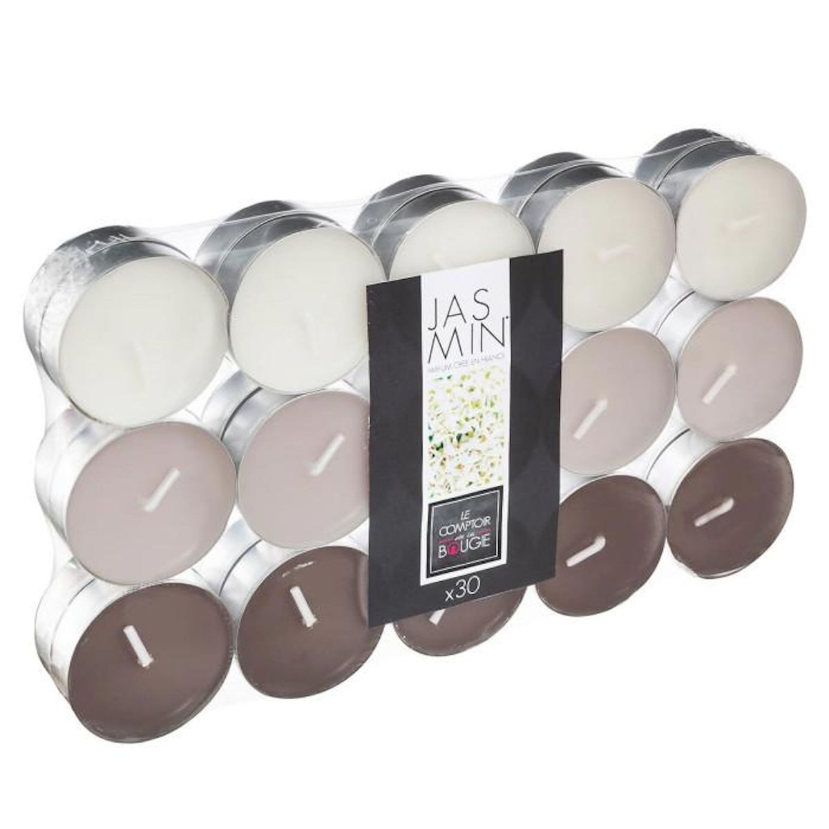 COMPTOIR DE LA BOUGIE Lot de 30 Bougies Chauffe-Plat Parfumées 3,7cm Jasmin