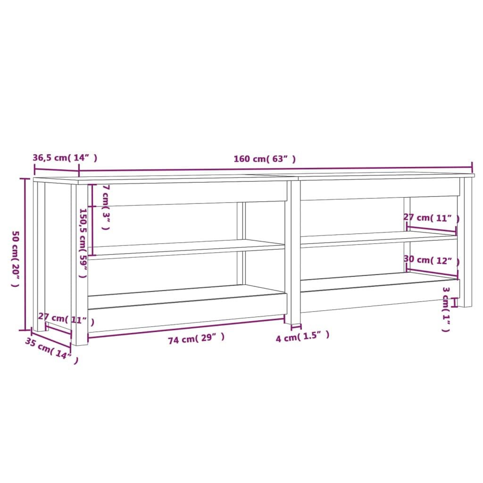 Voir la diapositive 6 : VIDAXL Banc a chaussures 160x36,5x50 cm Bois de pin massif