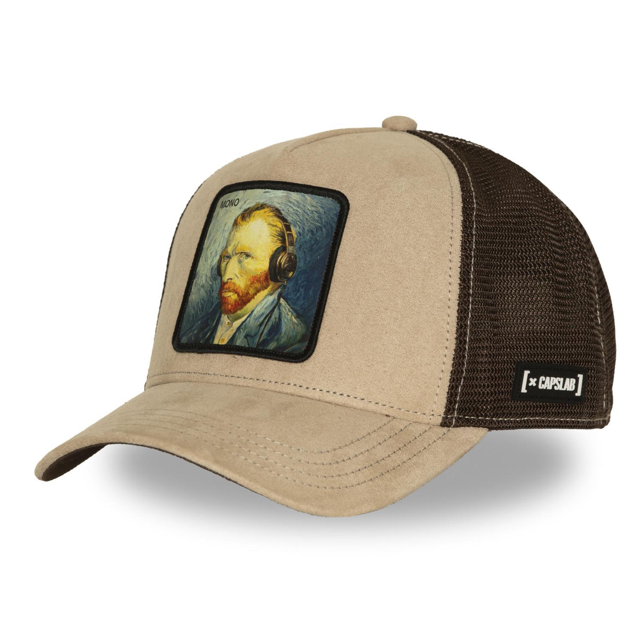 CAPSLAB Casquette trucker premium avec filet et patch art mono. Coloris disponibles : Blanc