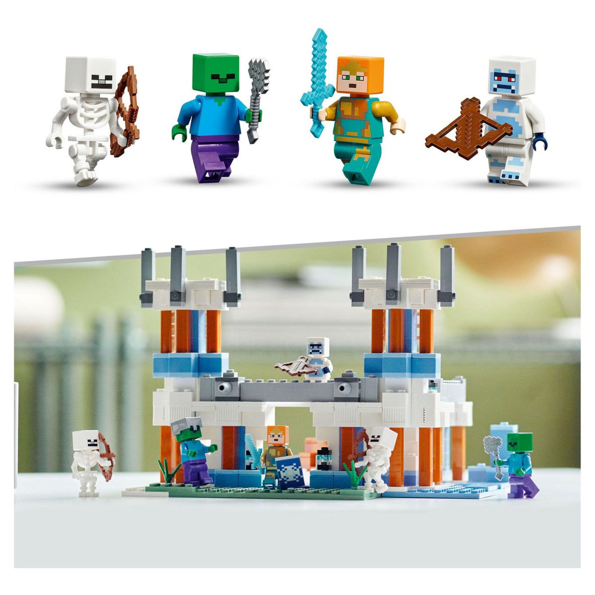 LEGO Minecraft 21186 Le Château de Glace, Jouet avec Figurines de Squelette et Zombie