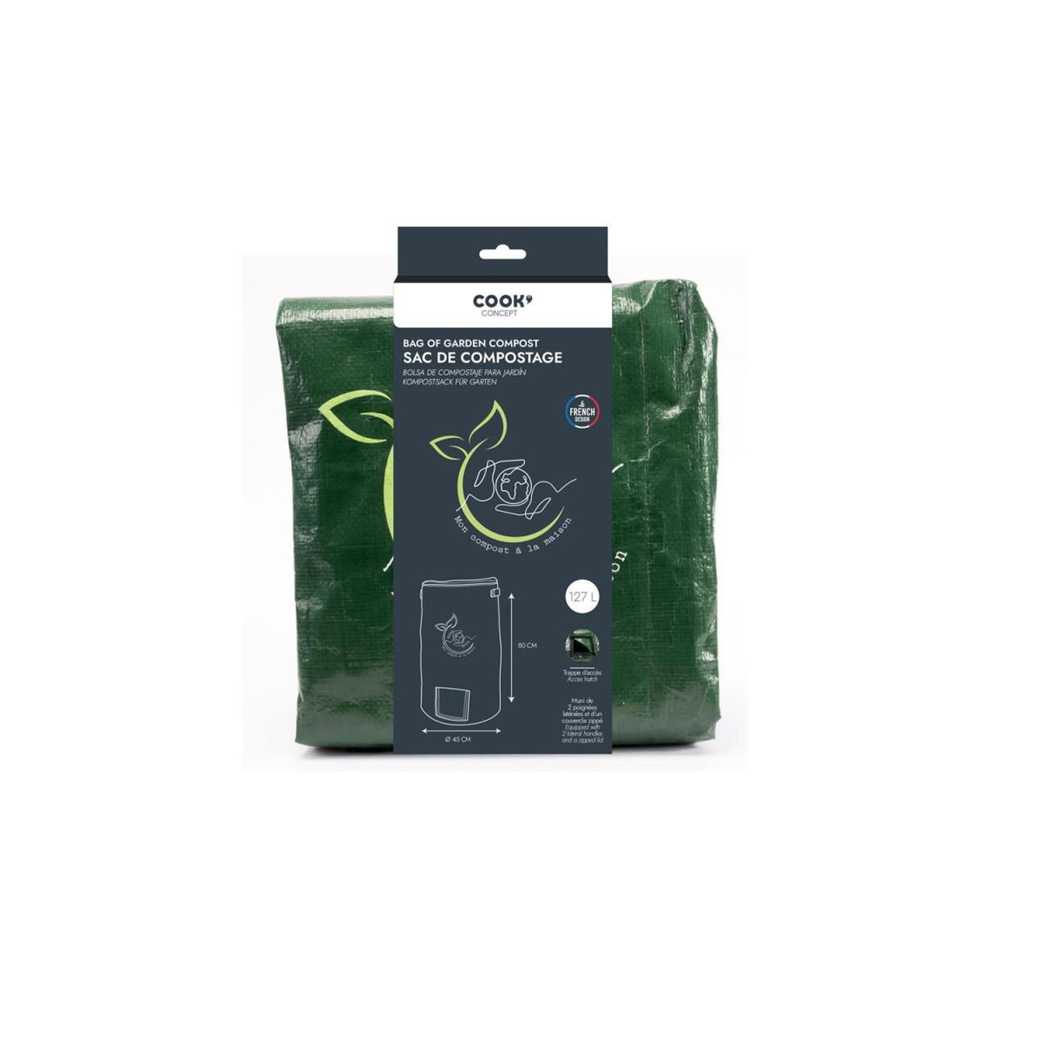 Voir la diapositive 6 : Je cherche une idee Sac de compostage  2 poignées latérales  127l vert