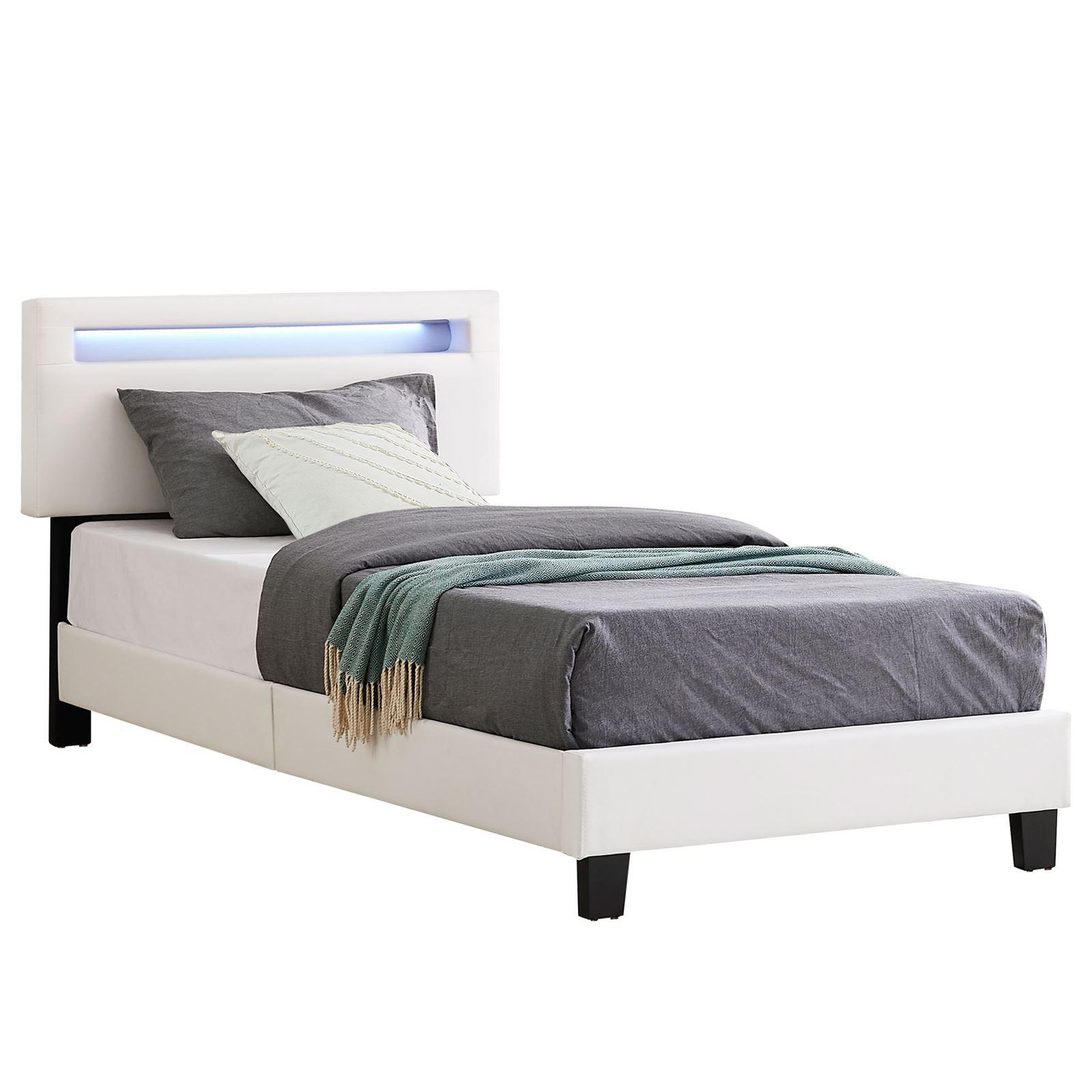Voir la diapositive 1 : IDIMEX Lit LED simple EVAN 90x190 cm, avec sommier, revêtement en synthétique