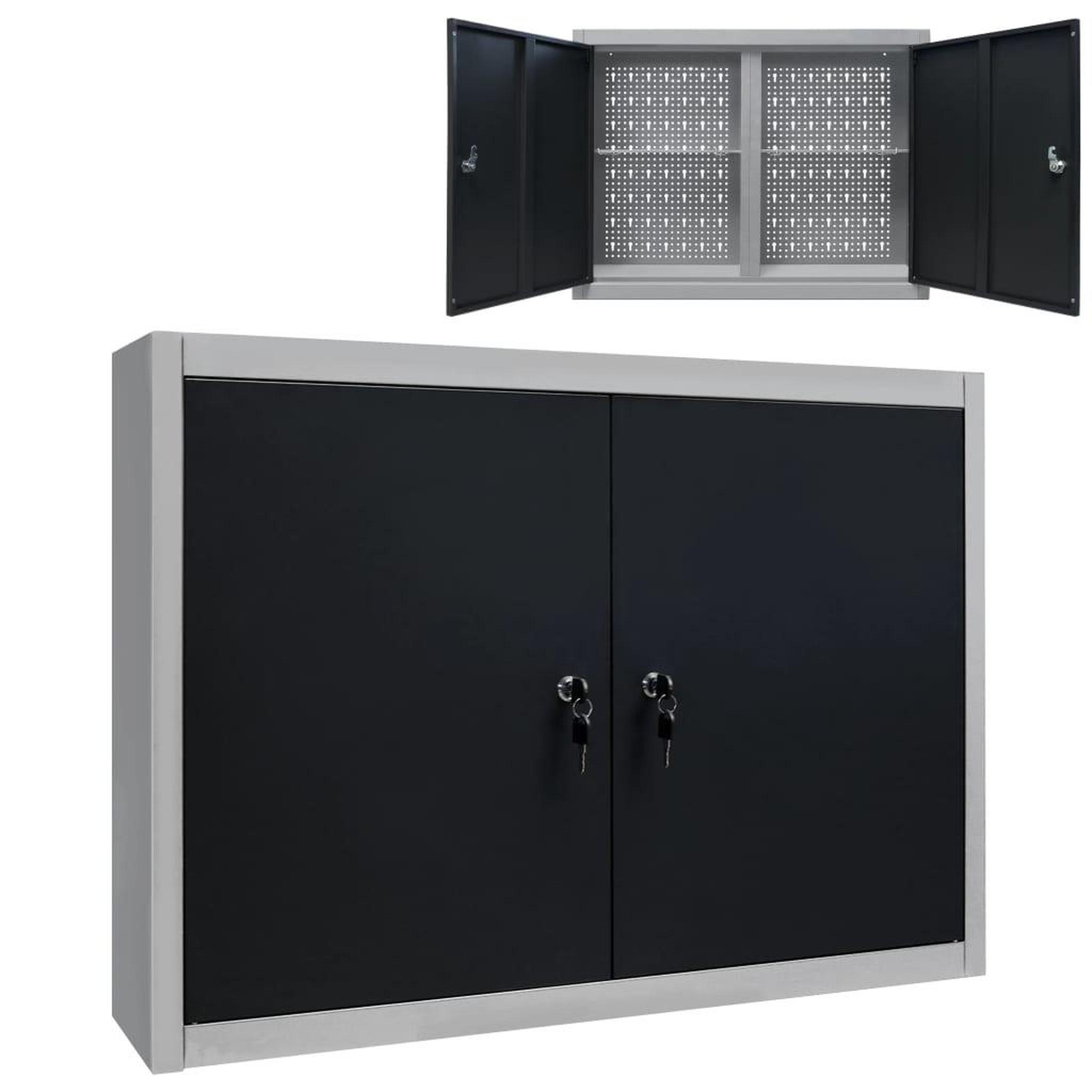 Voir la diapositive 1 : VIDAXL Armoire a outils murale Style Industriel Metal Gris et noir