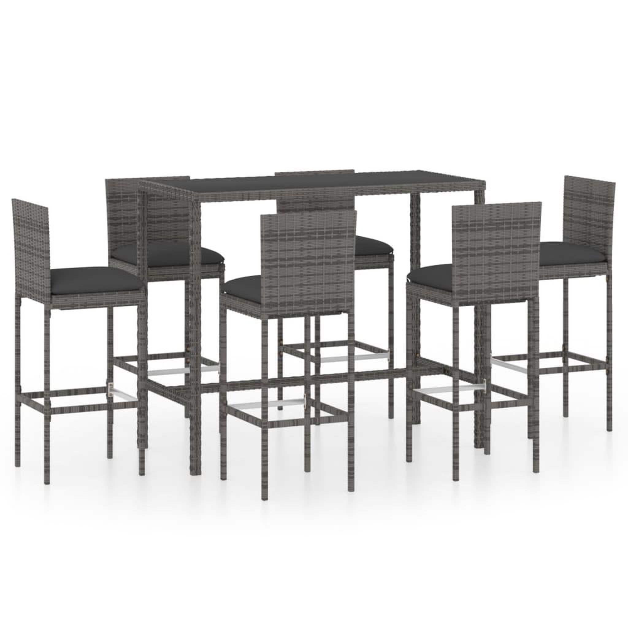 Voir la diapositive 2 : VIDAXL Ensemble de bar de jardin 7 pcs et coussins Resine tressee Gris