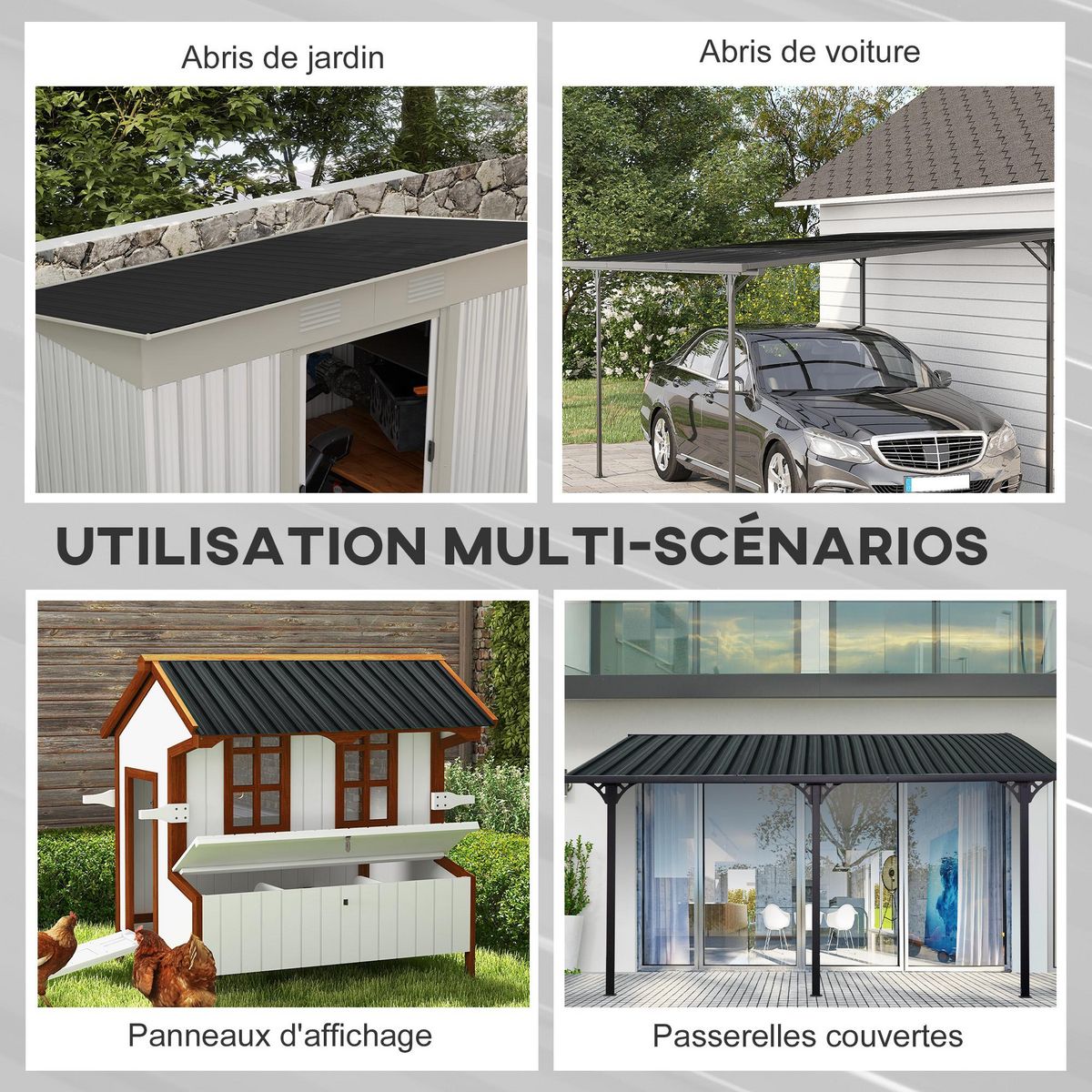 OUTSUNNY Lot de 12 panneaux - dim. 129L x 45l cm - tôle acier ondulé anthracite