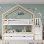 Voir la diapositive 4 : MERAX Lit superposé 90x200(90x190)cm bois et mdf coloris blanc+naturel