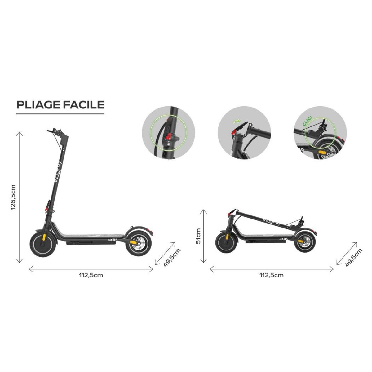 URBANGLIDE Trottinette électrique 85 - 25 km/h, 20 km d'autonomie, batterie 21,6V 7,8Ah, frein à disque, suspensions confo