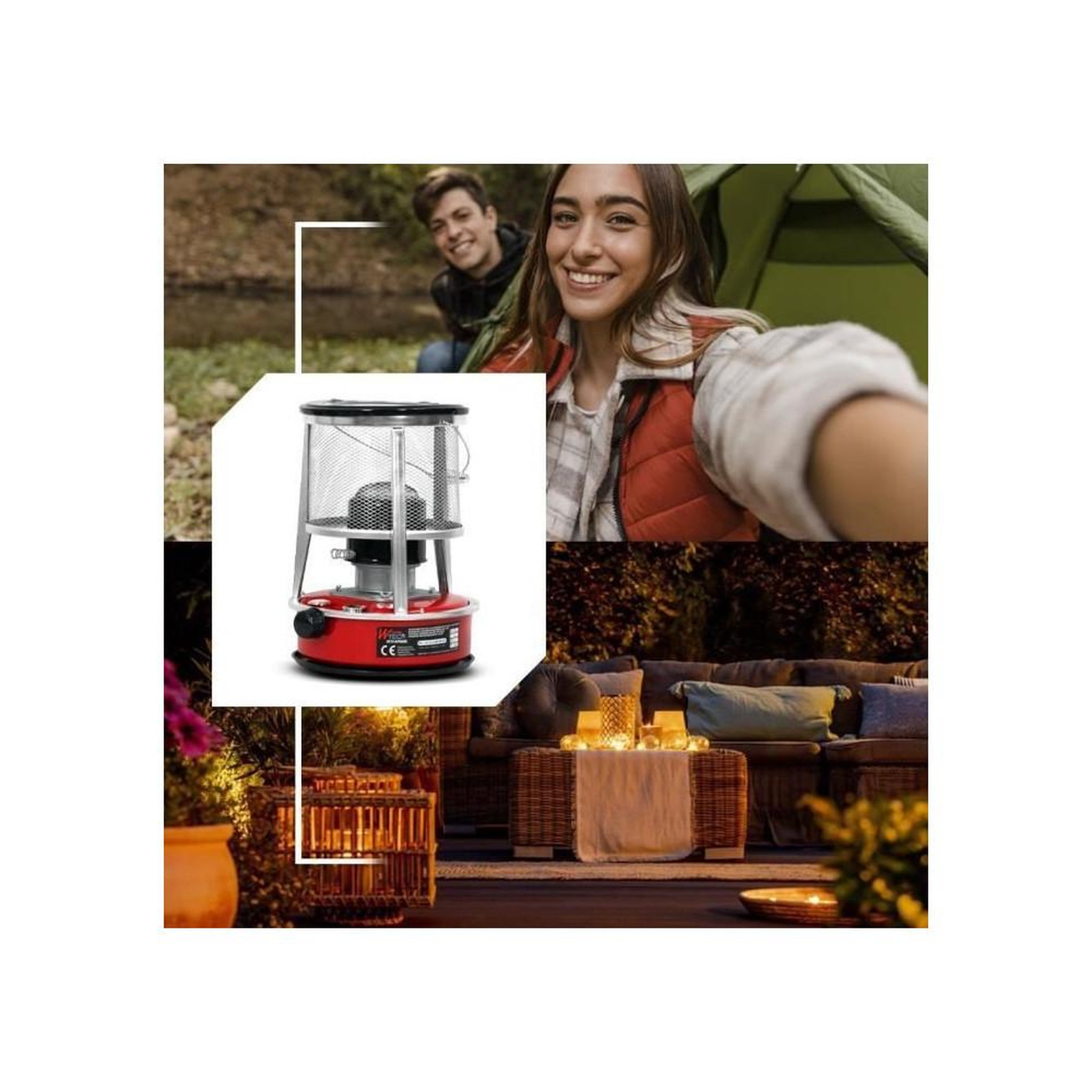 Voir la diapositive 5 : Warmtech Chauffage d'appoint à pétrole WarmTech 2600 W WTPAP9000, 9000 BTU, cuve 4,6 L, thermostat réglable, autonomie env. 18 h, protection grille