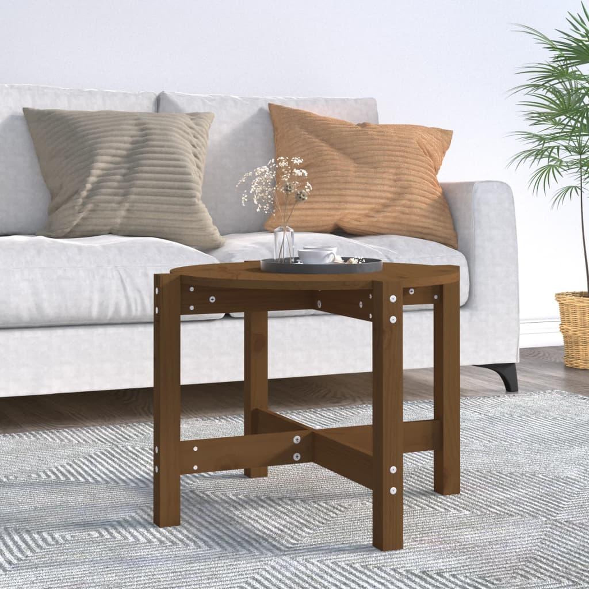 Voir la diapositive 1 : VIDAXL Table basse Marron miel Ø 62,5x45 cm Bois massif de pin