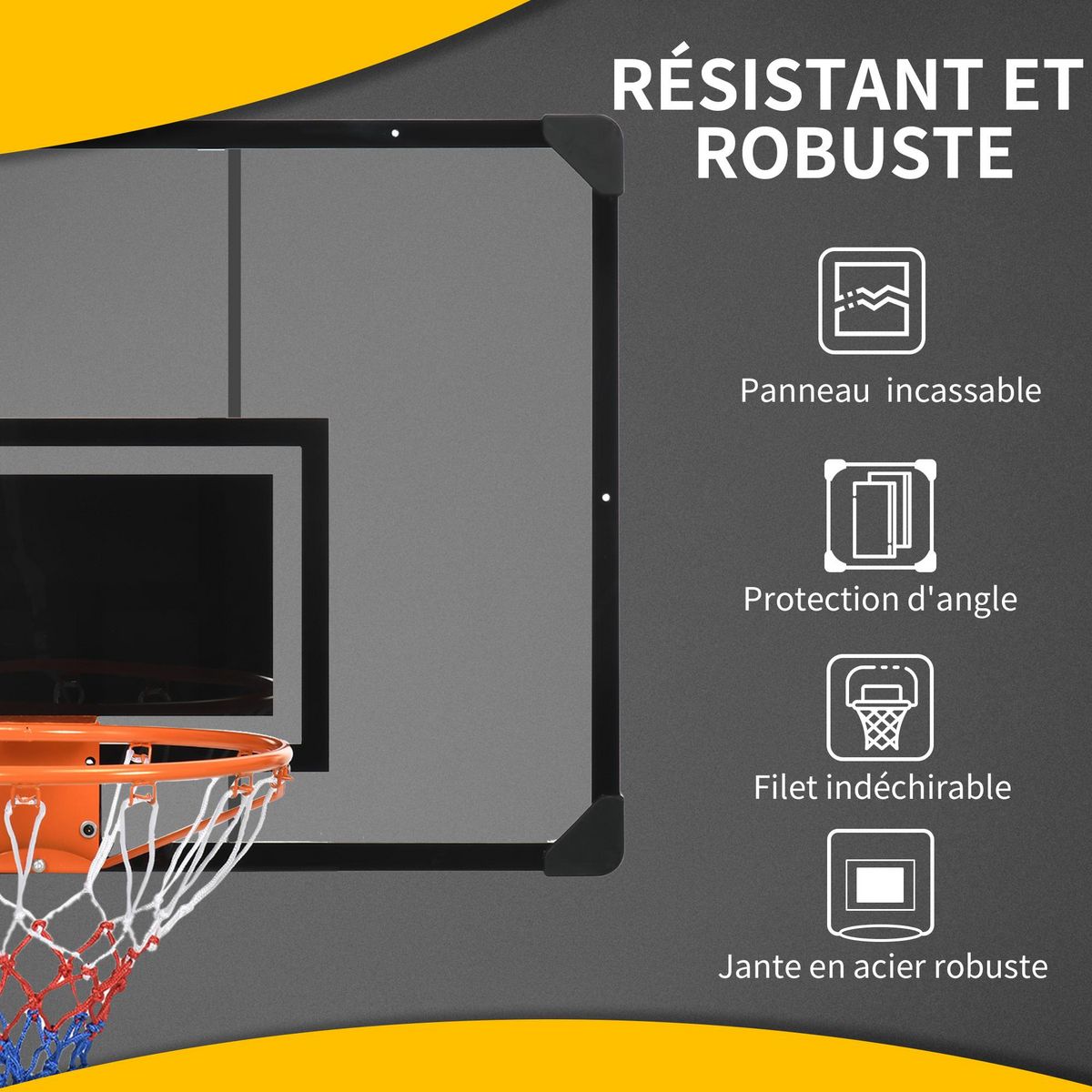 HOMCOM Panier de basketball mural - kit d'installation inclus - acier polycarbonate noir transparent