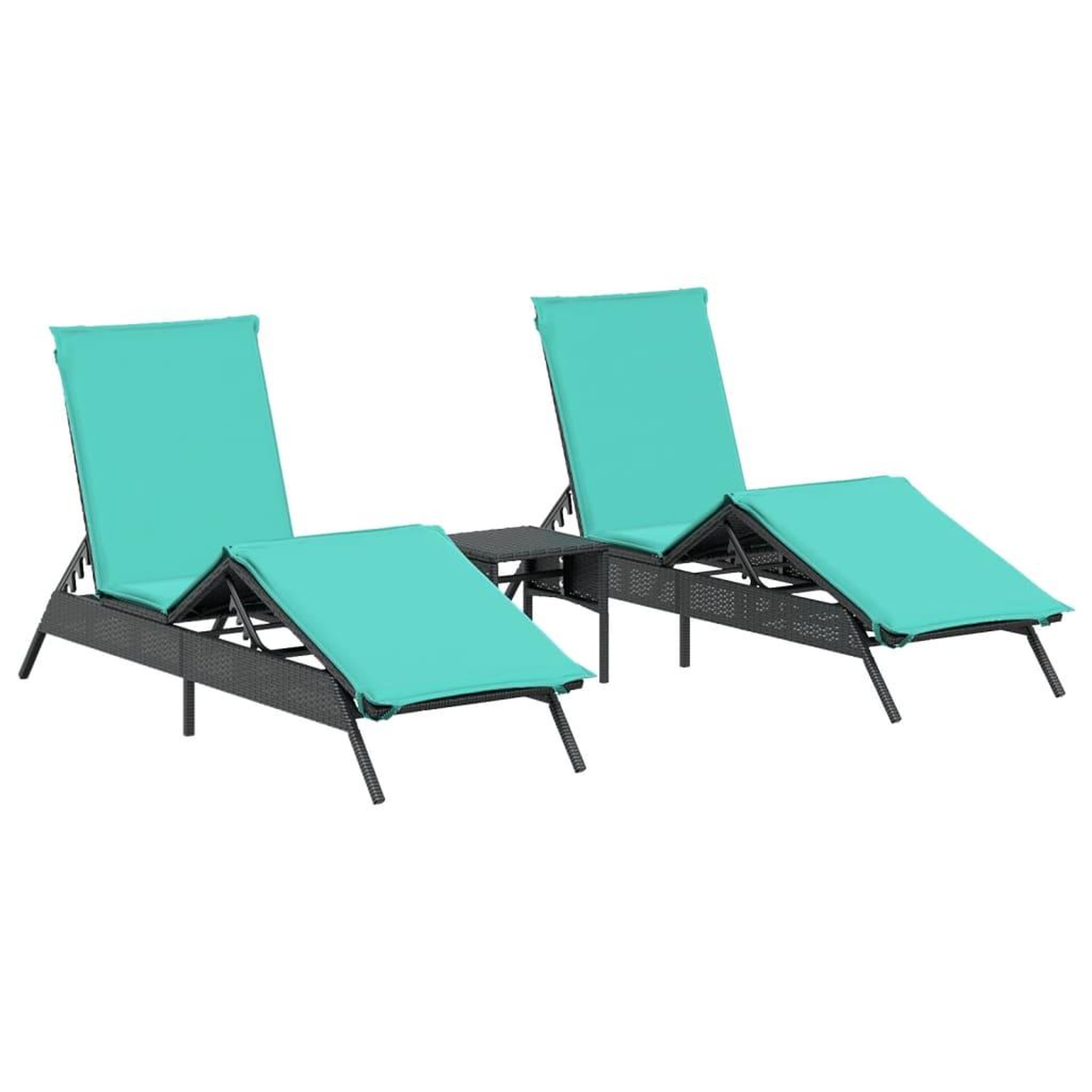 Voir la diapositive 2 : VIDAXL Chaises longues lot de 2 avec table noir resine tressee