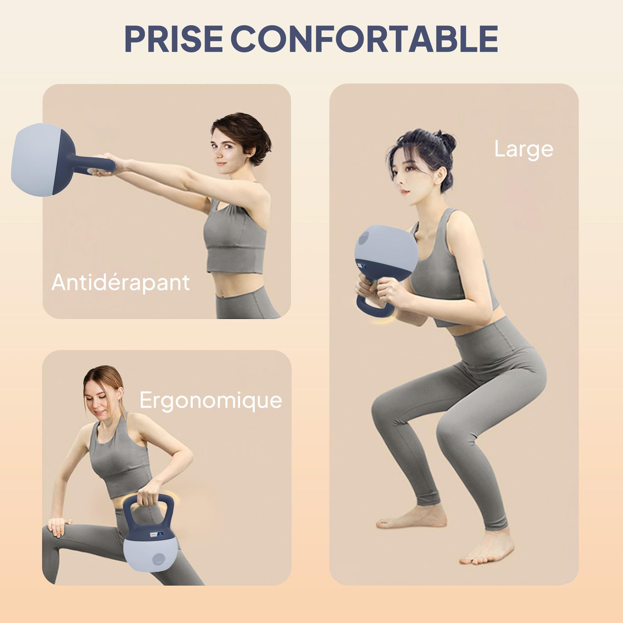 Voir la diapositive 5 : HOMCOM Kettlebell 10 kg collaboration aosom.fr x ffhandball - prise ergonomique - pvc gris jaune