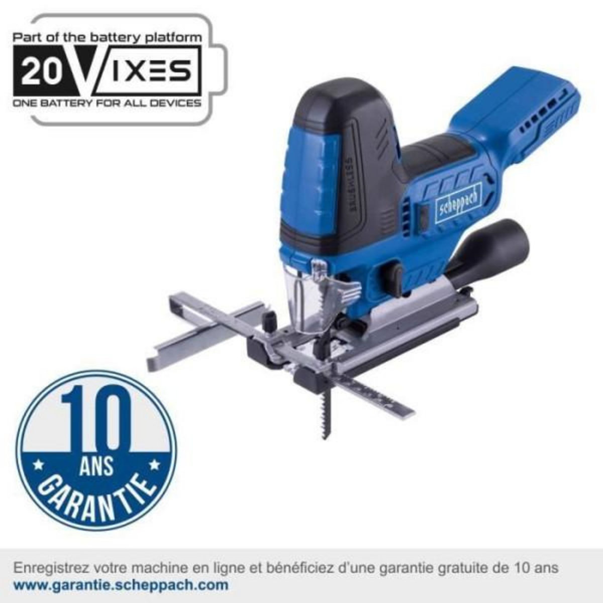 SCHEPPACH Scie sauteuse sans fil BC-JS254-X - brushless coupe max 25,4mm coupes 45°/22,5°/0° - SCHEPPACH 20V IXES - sans batterie ni ch