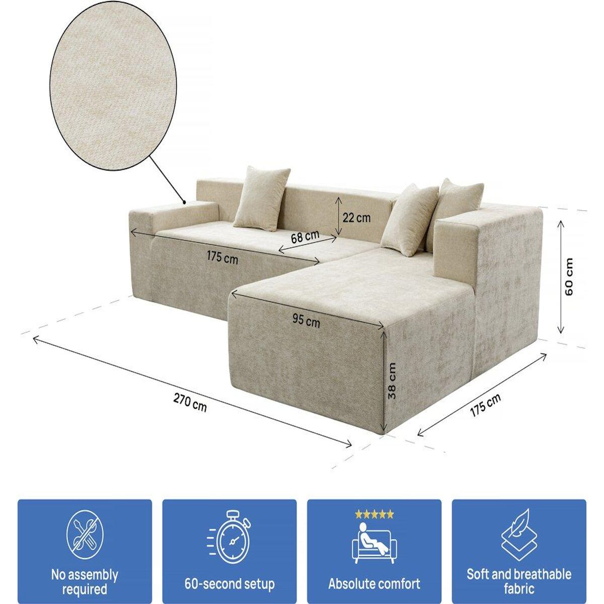 Habitat et Jardin Canapé d'angle en tissu texturé  Tessaro  - 4 places - Beige