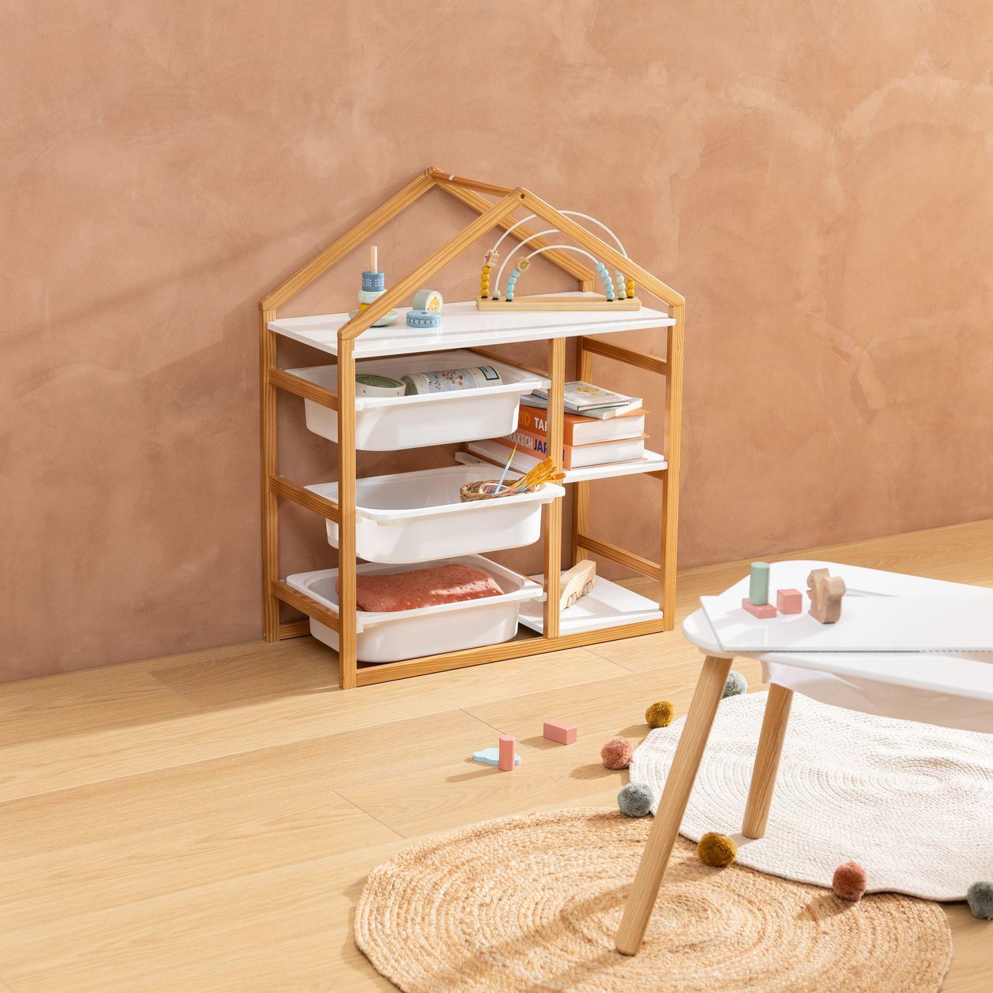 Voir la diapositive 2 : ATMOSPHERA Bibliothèque enfant 3 paniers et 3 étagères bako - blanc