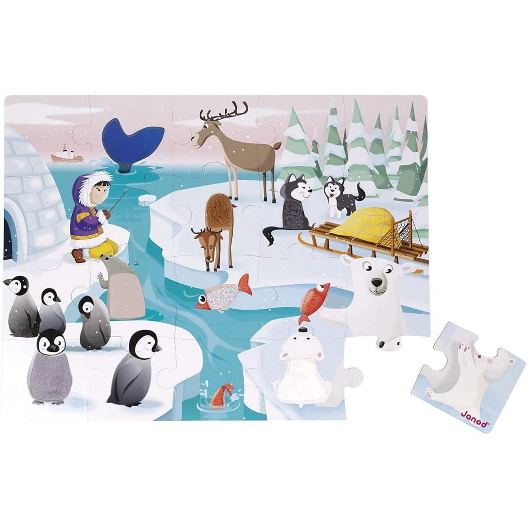 JANOD Puzzle tactile la vie sur la banquise 24 pieces