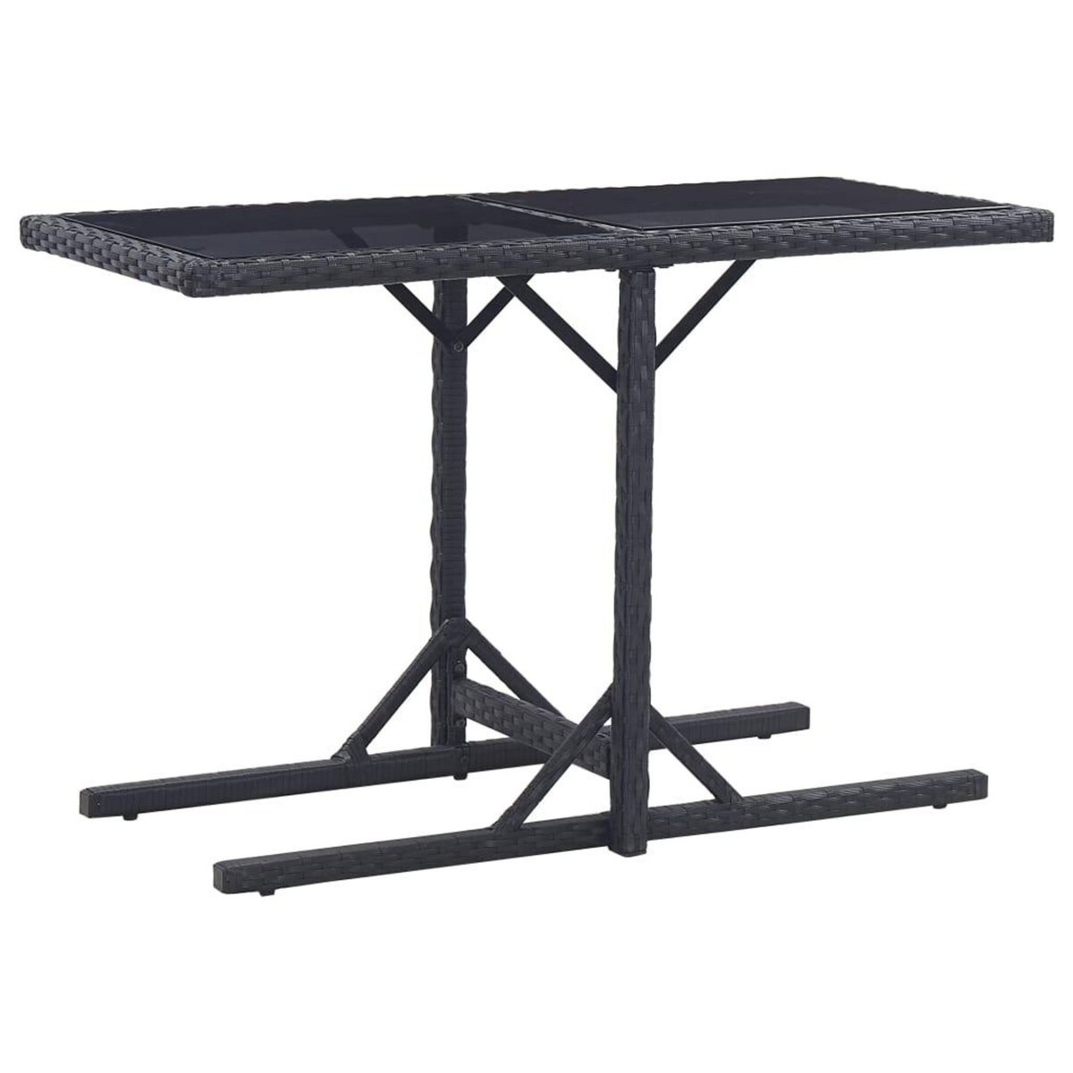 VIDAXL Table de jardin Noir 110x53x72 cm Verre et resine tressee