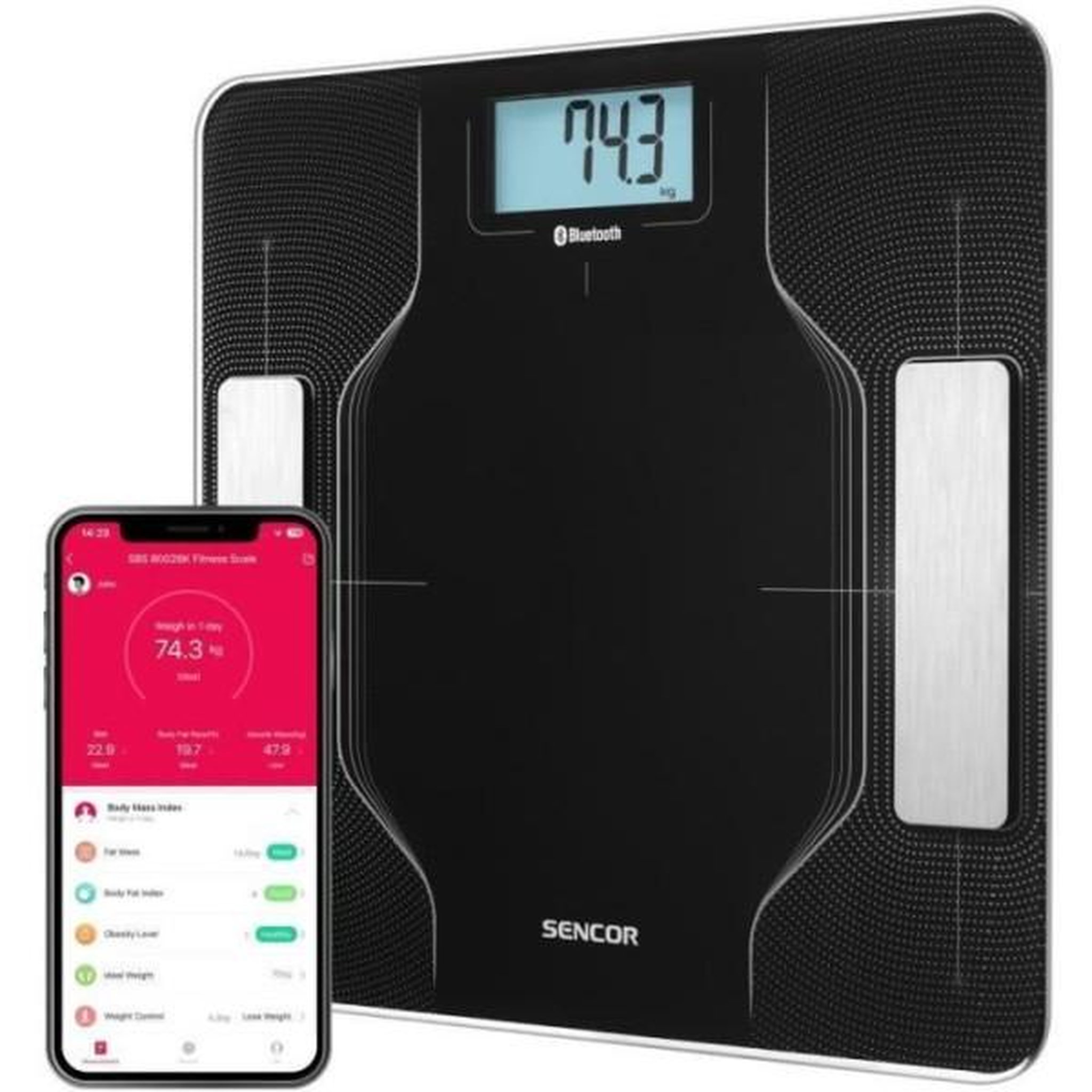Voir la diapositive 2 : MARKET24 Balance - Pese Personne  connecté - SENCOR - SBS 8002BK - Noir