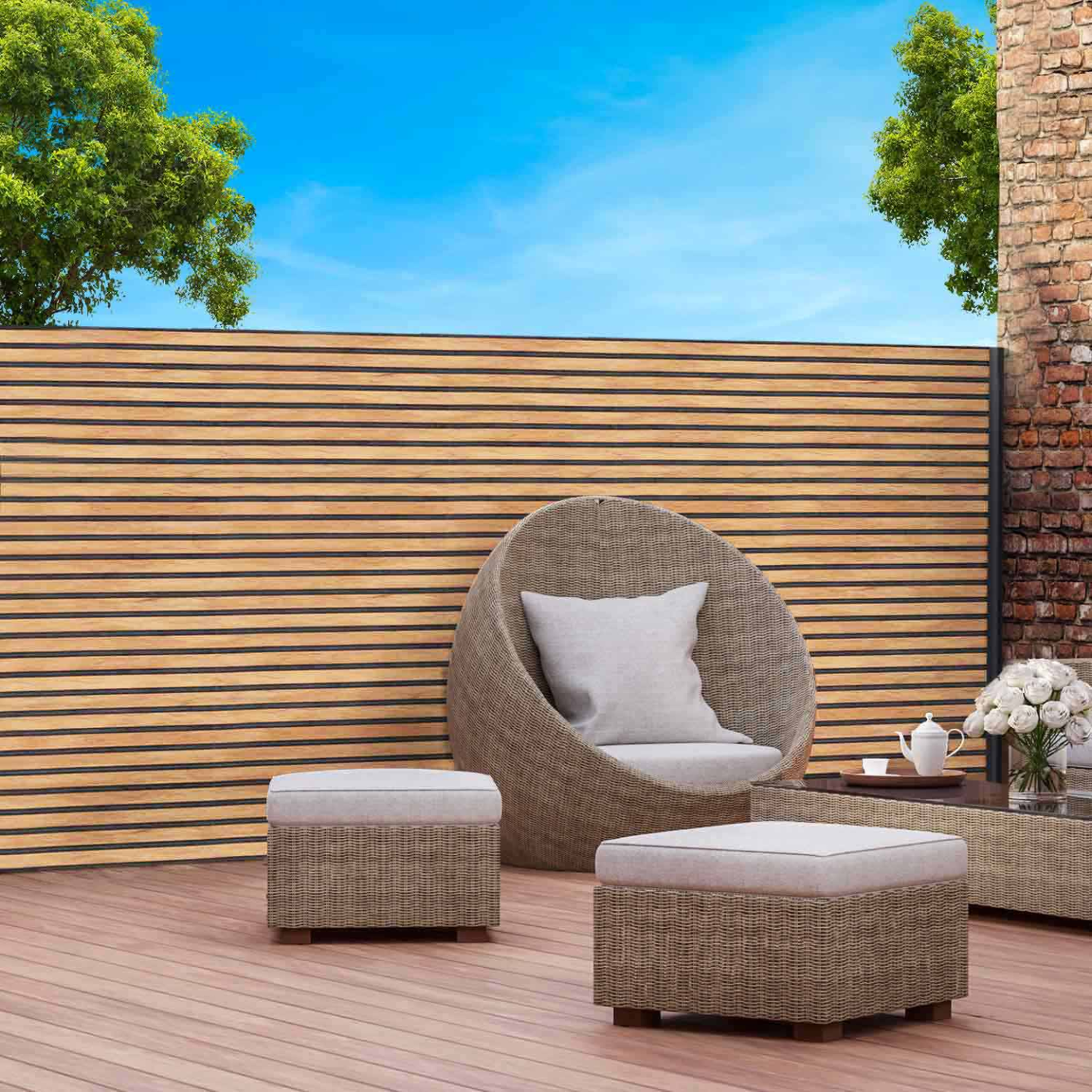 Voir la diapositive 3 : ID MARKET Brise vue occultant 1,5 x 10 m effet claustra en bois 160 gr/m²