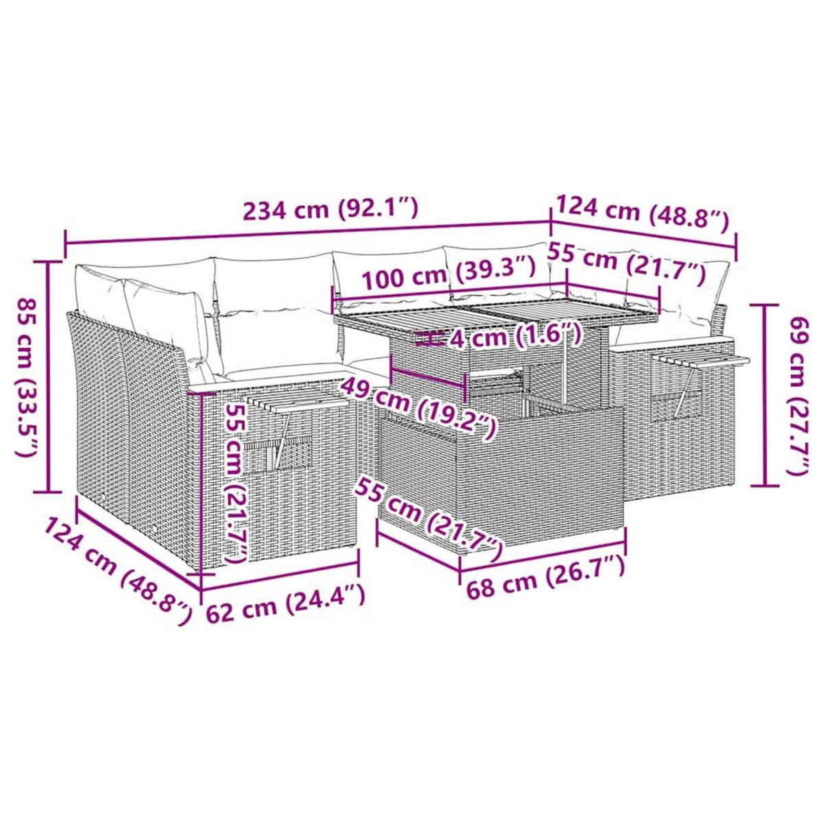 VIDAXL Salon de jardin avec coussins 7 pcs beige resine tressee acacia