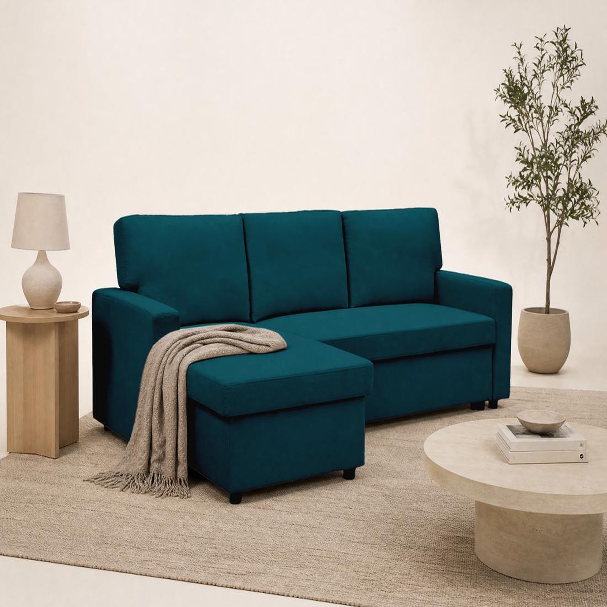 Voir la diapositive 2 : BEST MOBILIER Meiya - canapé d'angle réversible 4 places convertible avec coffre en tissu