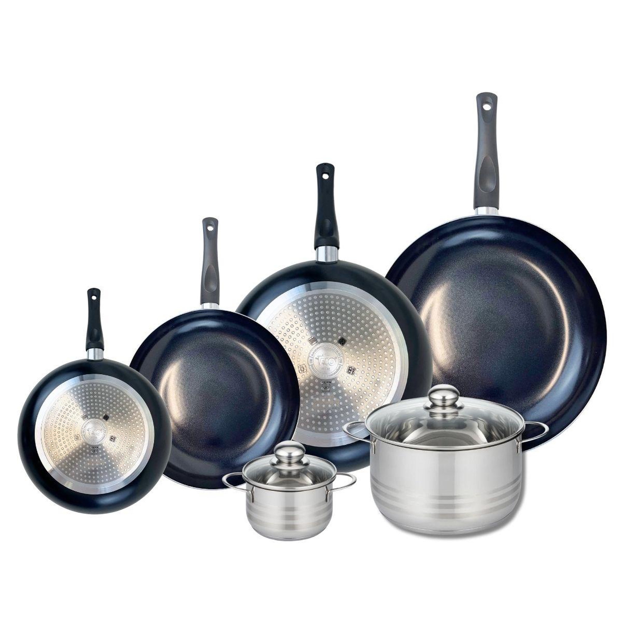 ELO Ensemble de 4 poêles de cuisson 20, 24, 28 et 32 cm et 2 faitouts 12 et 20 cm elo prima brillant