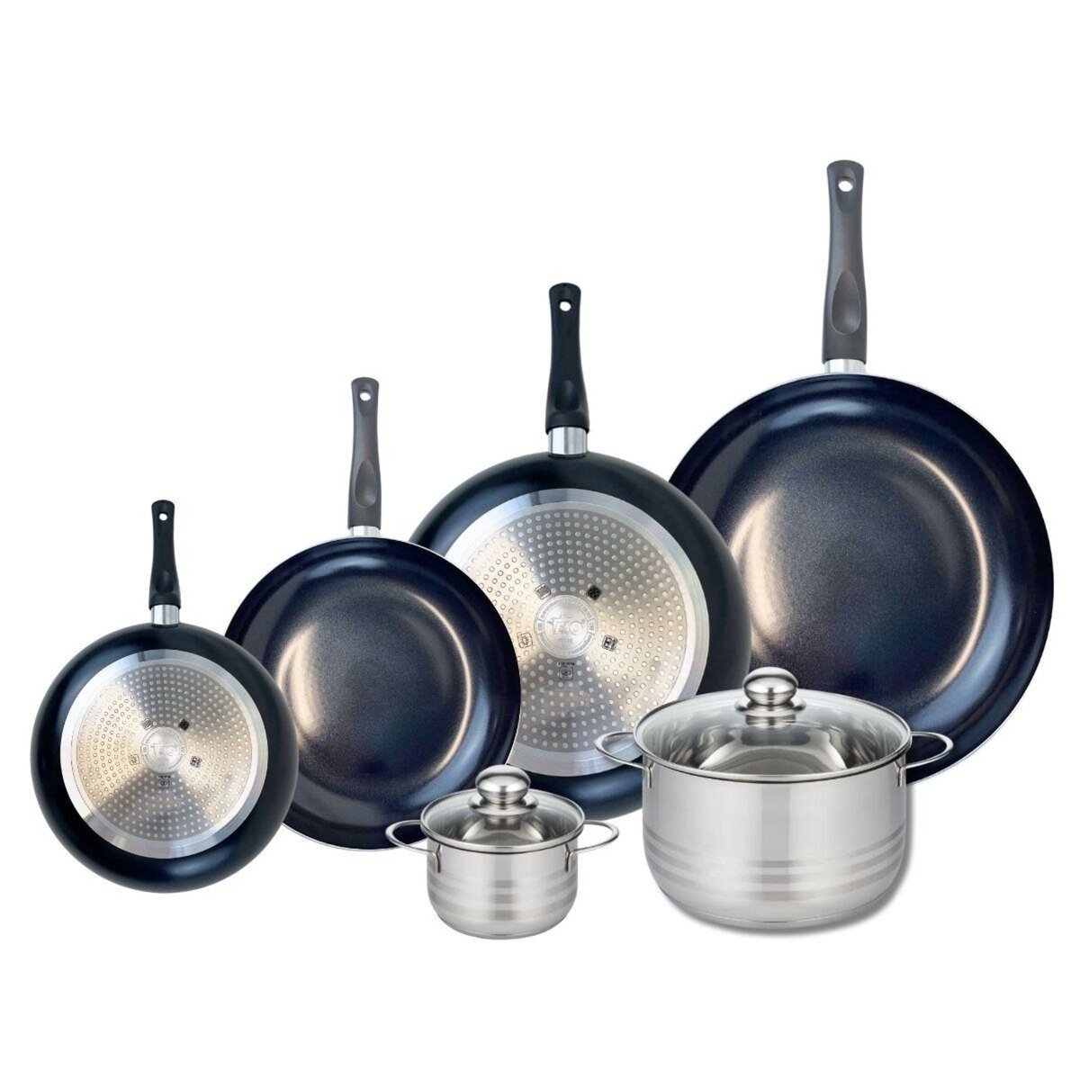 ELO Ensemble de 4 Poêles de cuisson 20, 24, 28 et 32 cm et 2 faitouts 12 et 20 cm Elo Prima Brillant