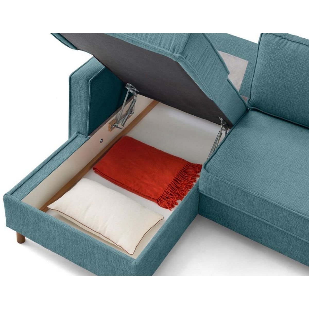 LISA DESIGN Jake - canapé d'angle gauche 4 places convertible avec coffre en tissu velours relief