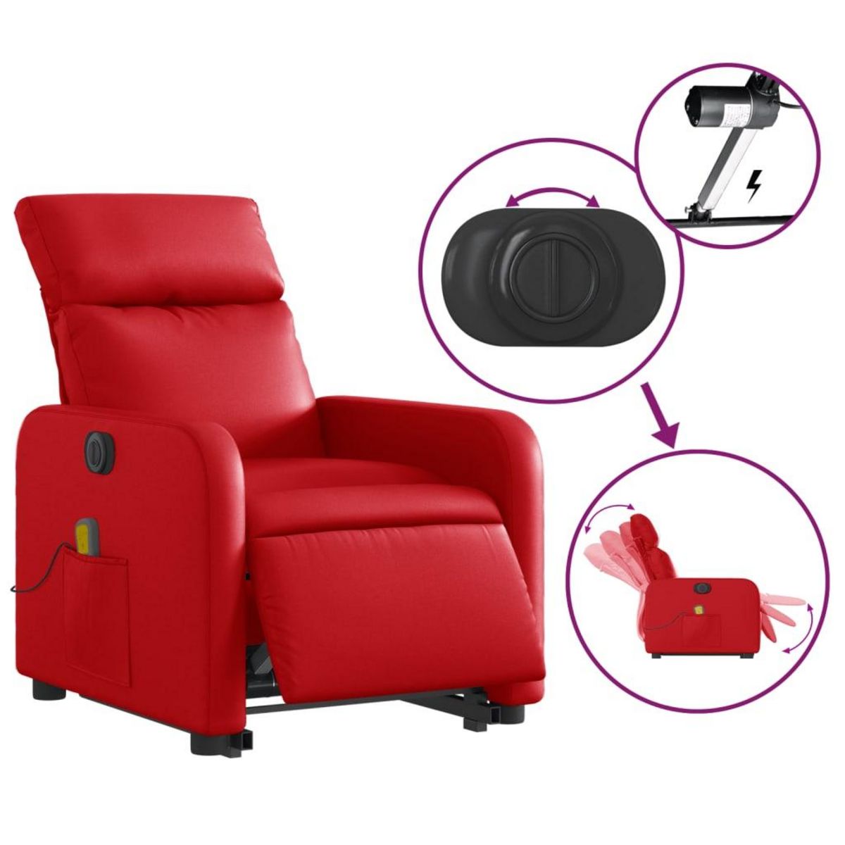 VIDAXL Fauteuil inclinable de massage electrique rouge similicuir