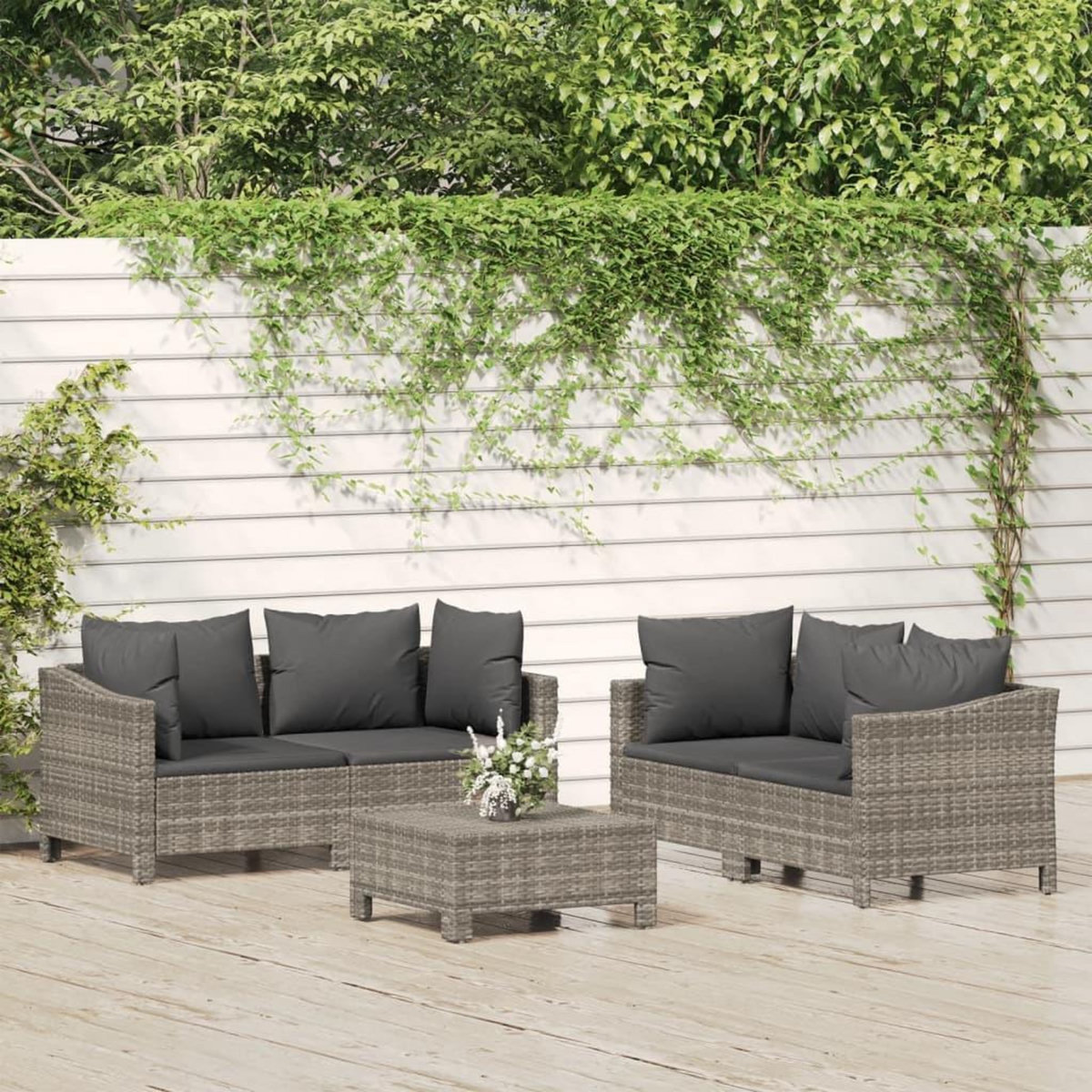 VIDAXL Salon de jardin 5 pcs avec coussins Gris Resine tressee