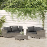VIDAXL Salon de jardin 5 pcs avec coussins Gris Resine tressee