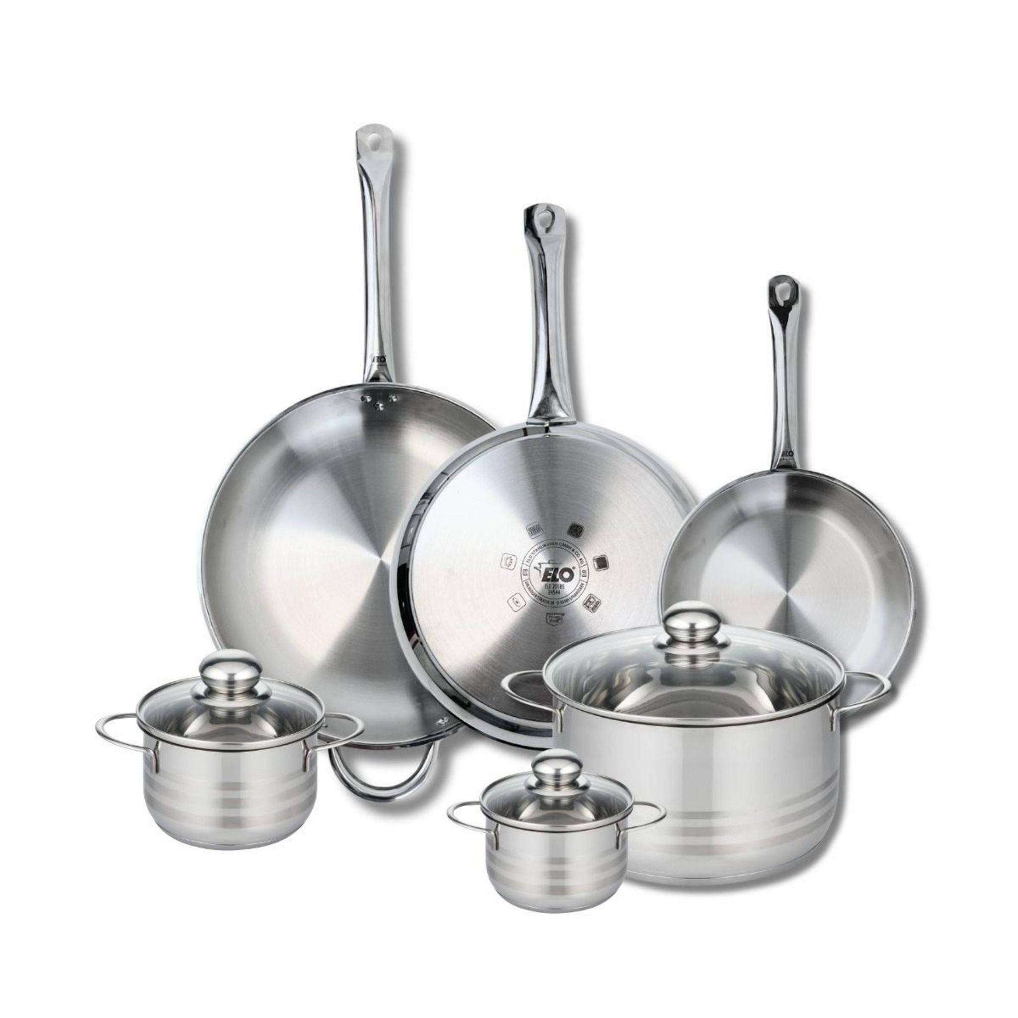 Ensemble De Cuisine ELO Profi Citrin 3 Pièces - 2 Poêles 28/32 Cm + Faitout 26 Cm, Inox Induction - 4