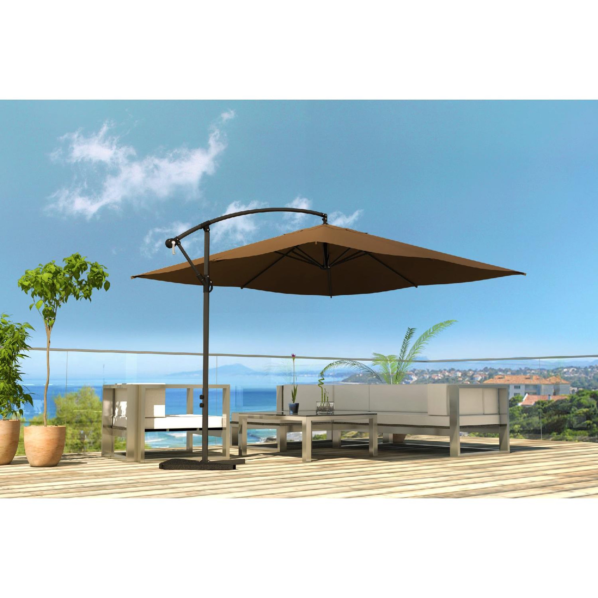 Voir la diapositive 2 : CONCEPT USINE Parasol  marron déporté carré 3 x 3 m SOLENZARA